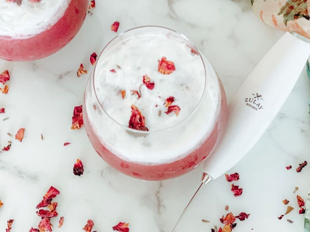 How to Make Strawberry Hibiscus Tea Latte with Coconut Foam