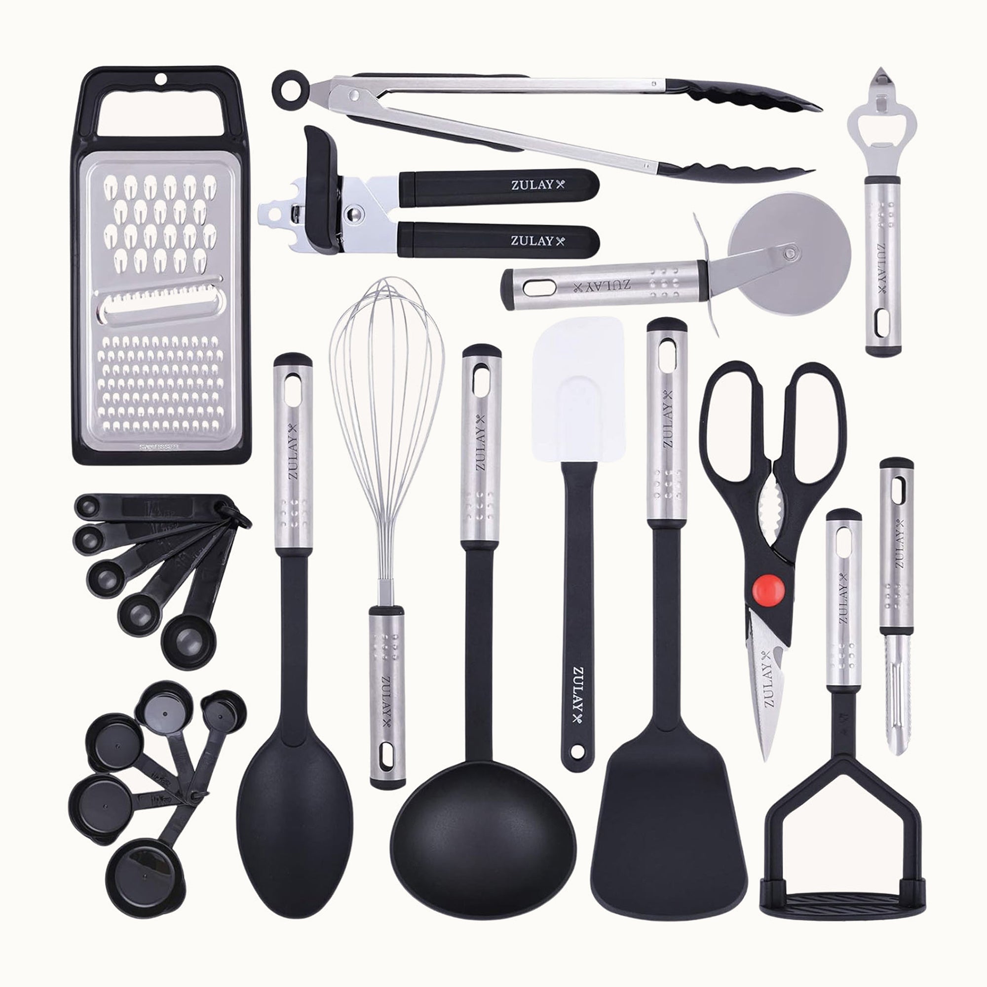Zulay Kitchen Kitchen Utensils Collection - Organized Wooden Utensils on a Kitchen Counter.