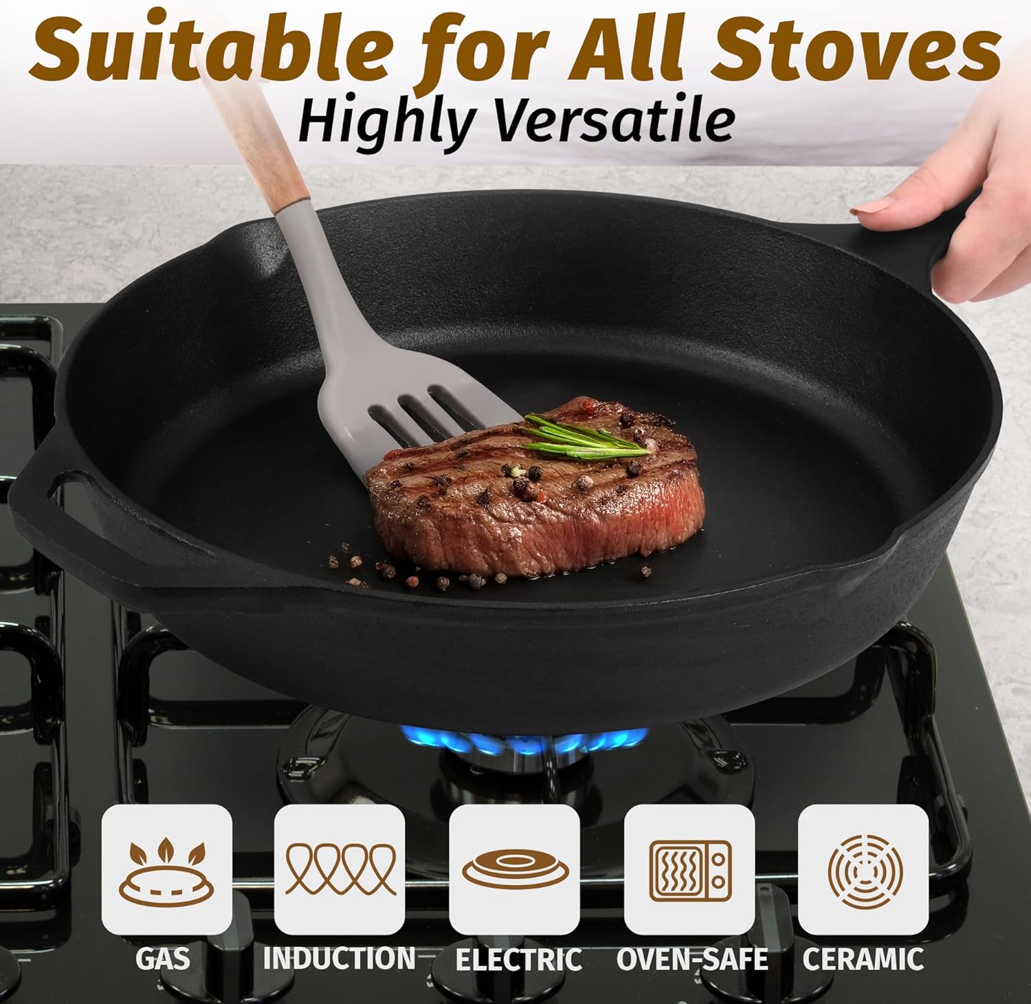 Pre-Seasoned Cast Iron Skillet Safe for All Stovetops by Zulay Kitchen