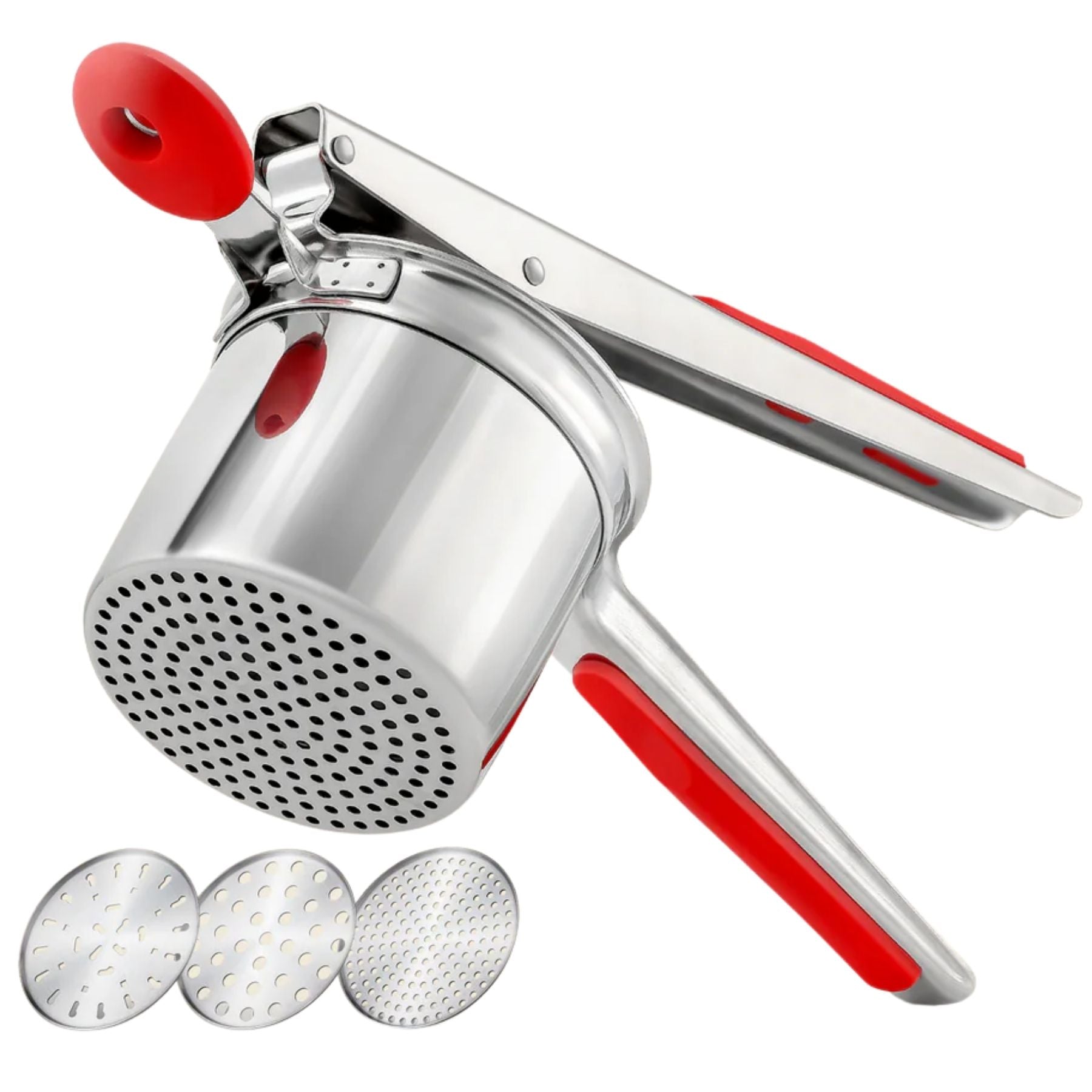 Large Premium 15oz Potato Ricer with 3 Discs - Silver with Red Handle by Zulay Kitchen