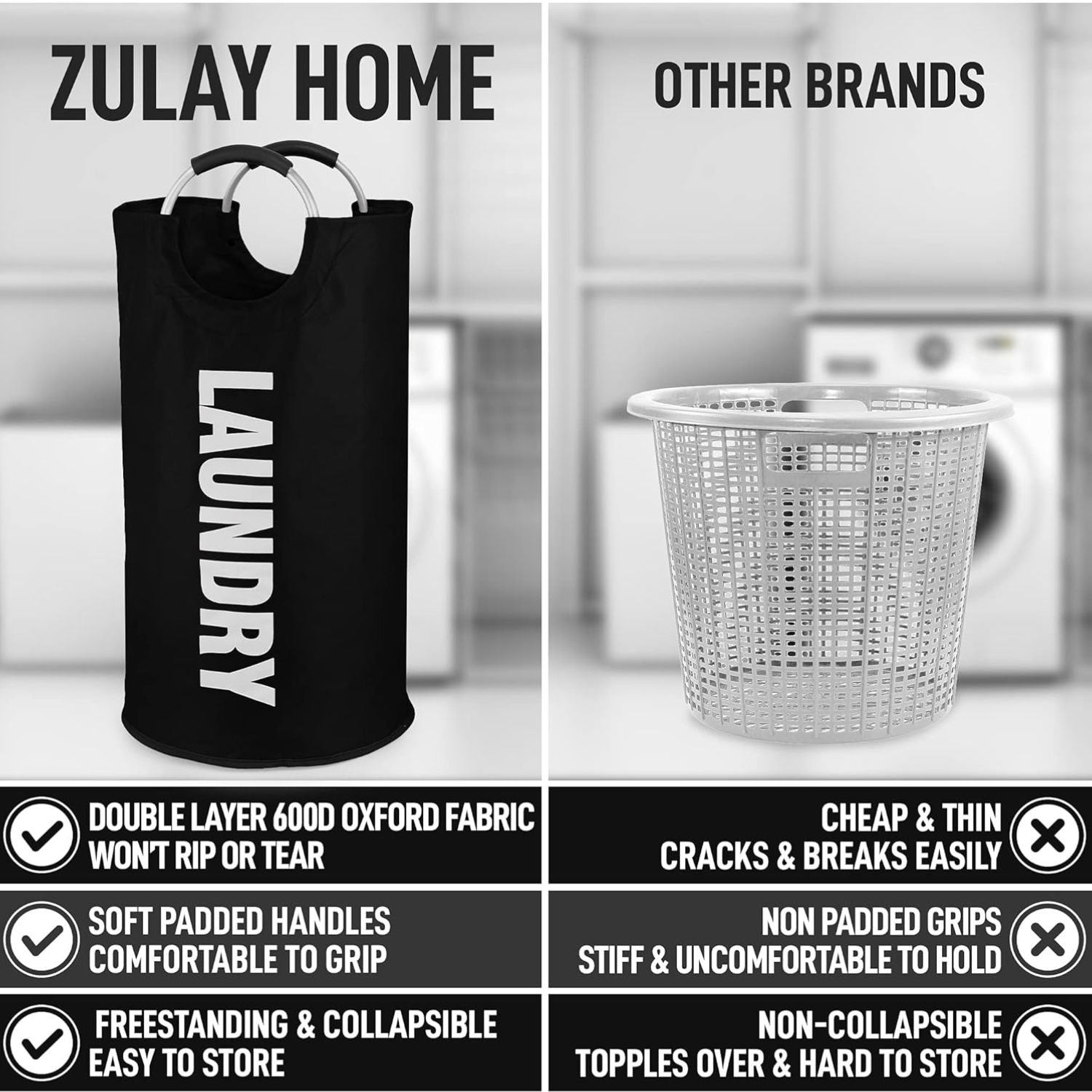 Zulay Home Collapsable Laundry Basket with Durable Aluminum Handles