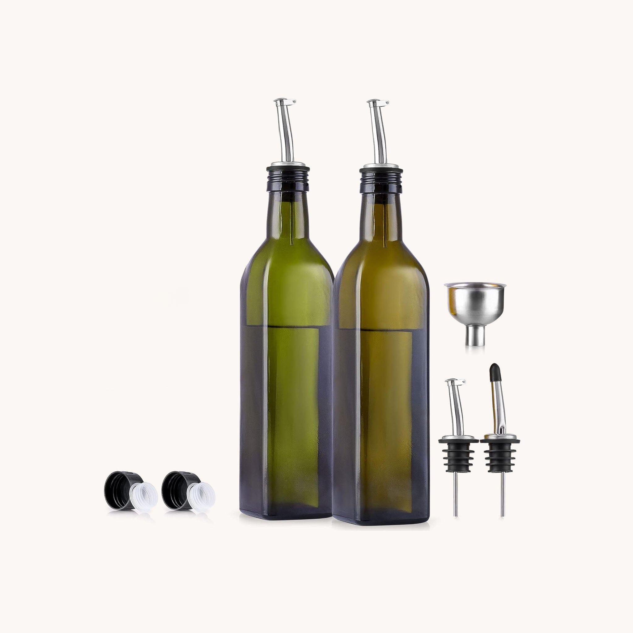 Olive Oil Dispenser Bottle with Accessories - 2 Pack Olive Green and Brown by Zulay Kitchen