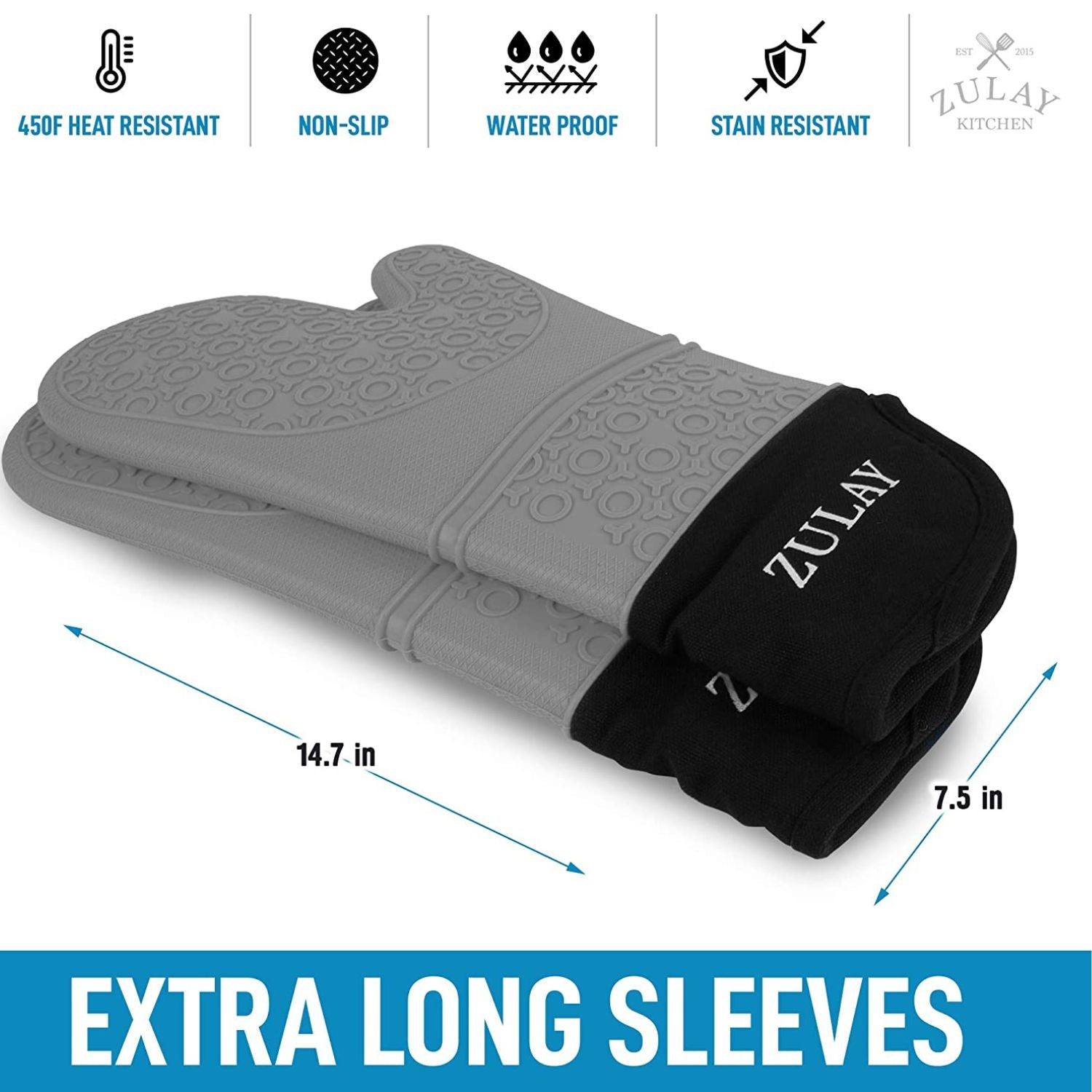 Zulay Kitchen Extra Long Sleeves Silicone Oven Mitts