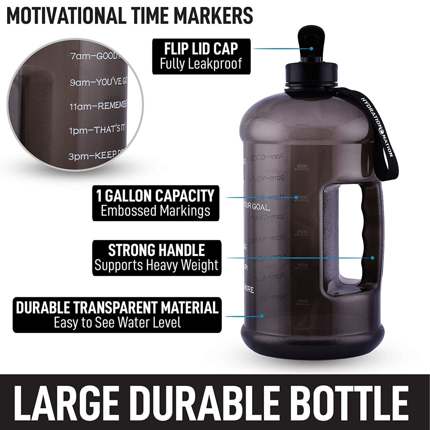 large water bottle with time markers