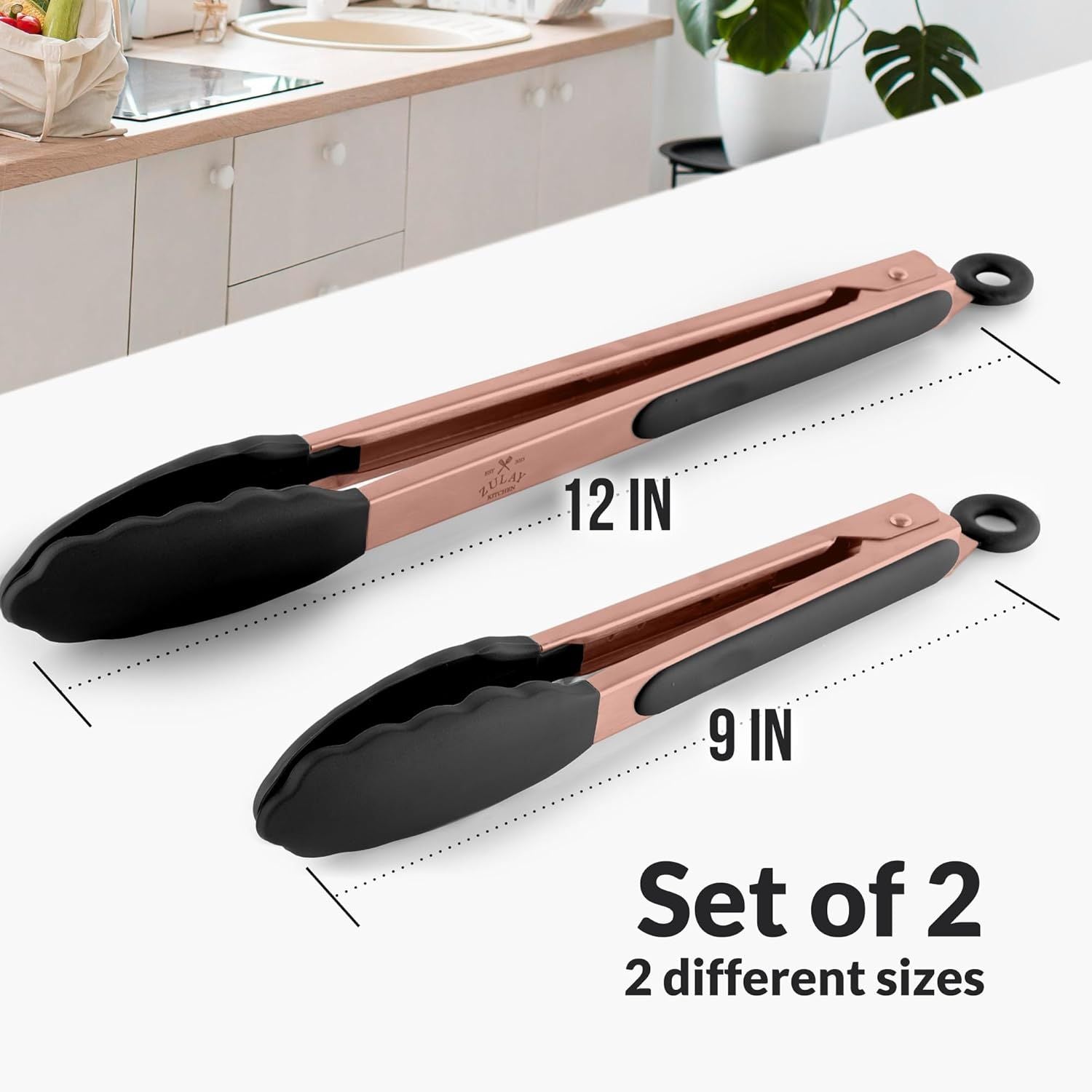Set of 2 Different Sizes Cooking Tongs by Zulay Kitchen
