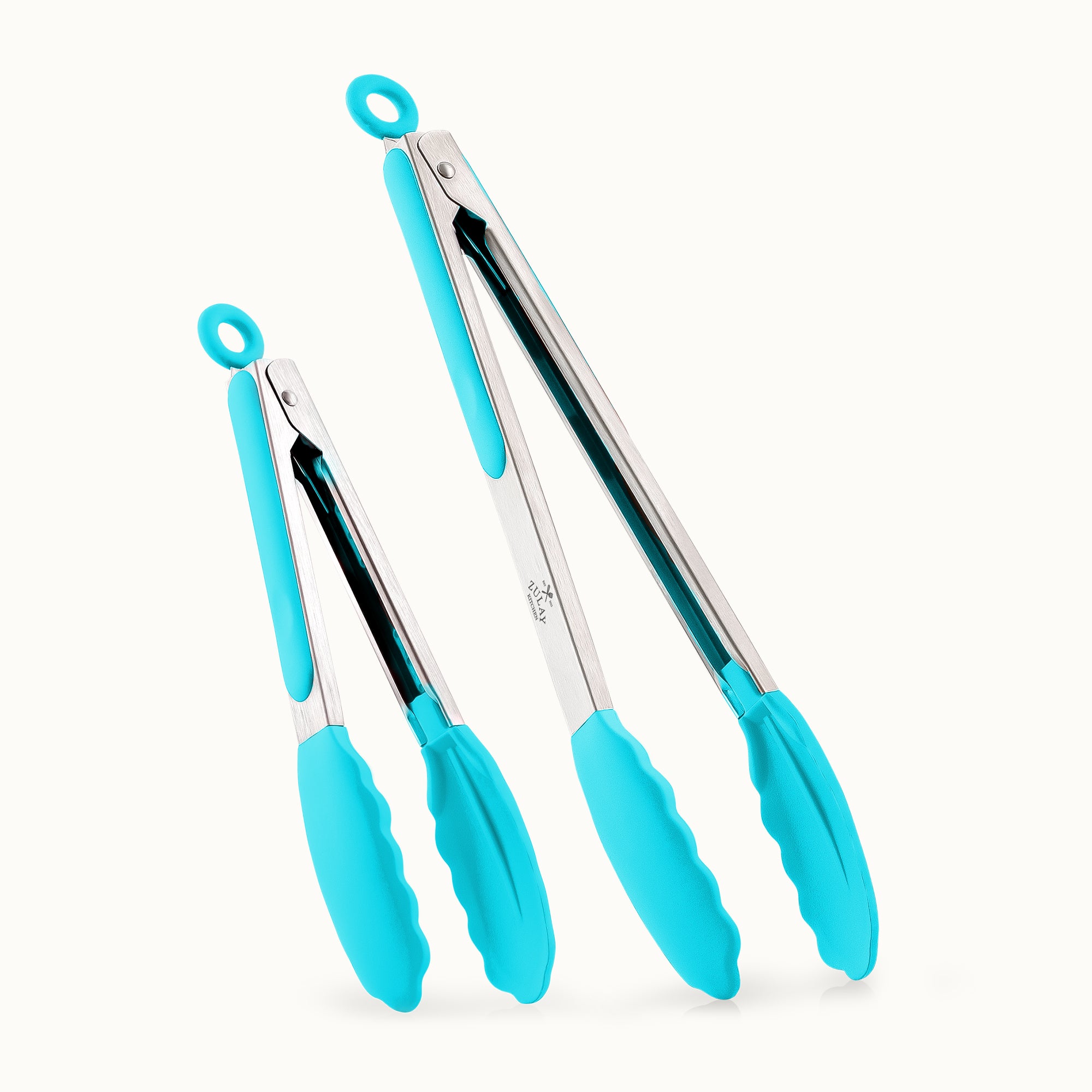 2 Piece Tongs For Cooking (9" & 12") Silver and Aqua Sky by Zulay Kitchen
