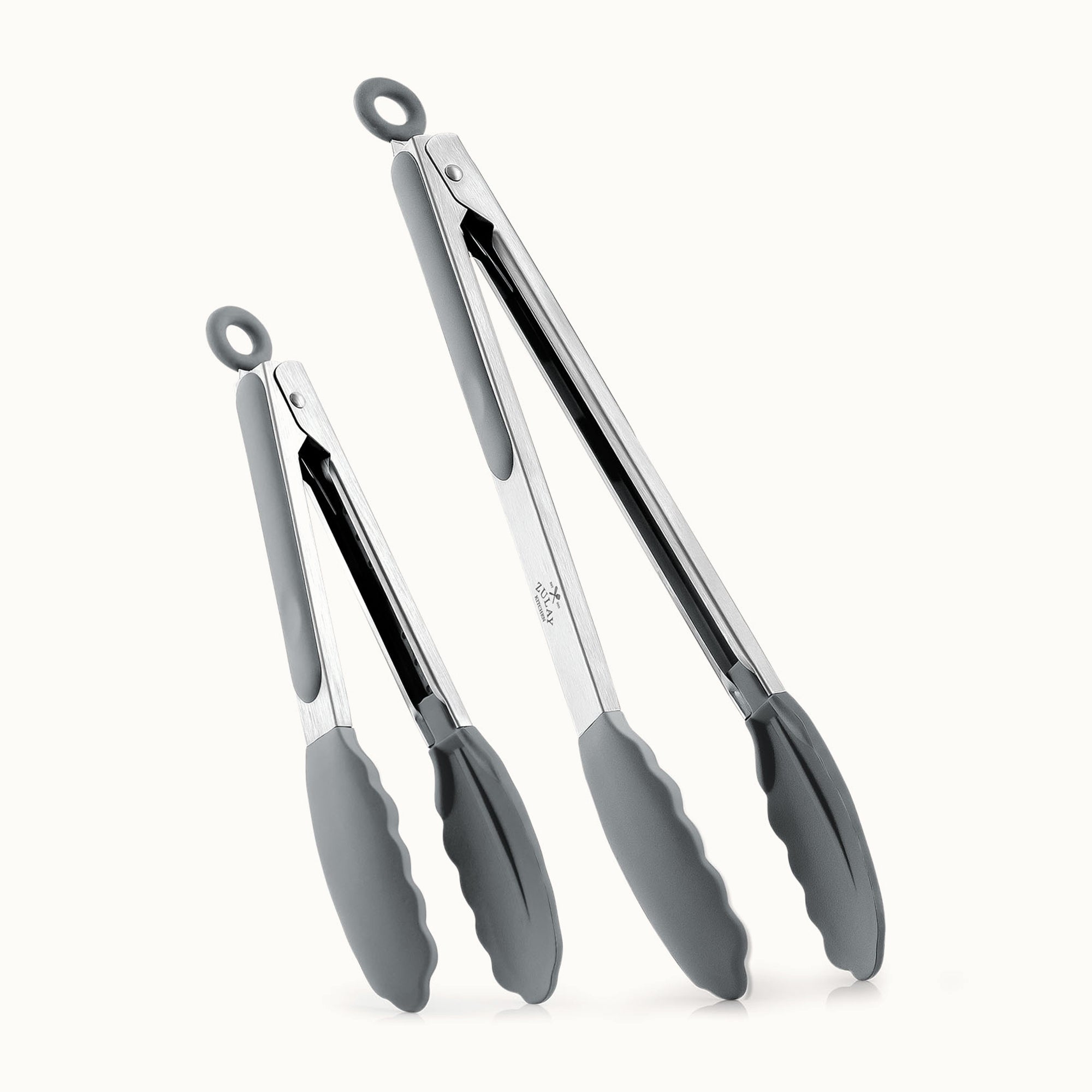2 Piece Tongs For Cooking (9" & 12") - Silver and Gray by Zulay Kitchen