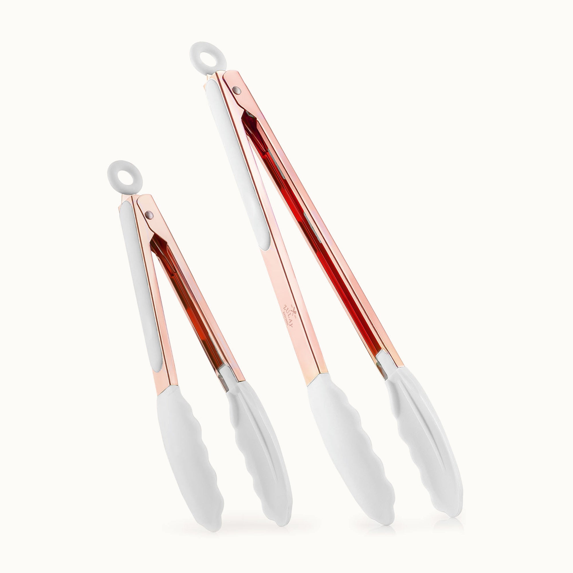 2 Piece Tongs For Cooking (9 & 12)-Rose Gold and White by Zulay Kitchen