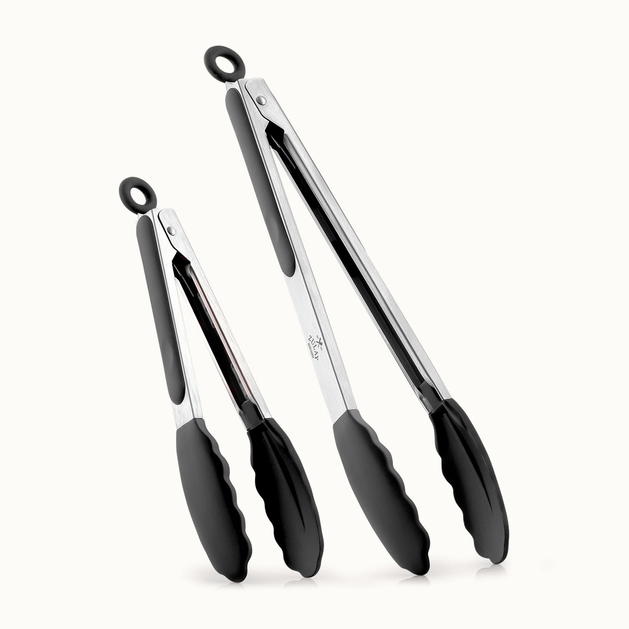 Stainless Steel Tongs Set - 12" and 9" Silver and Black by Zulay Kitchen
