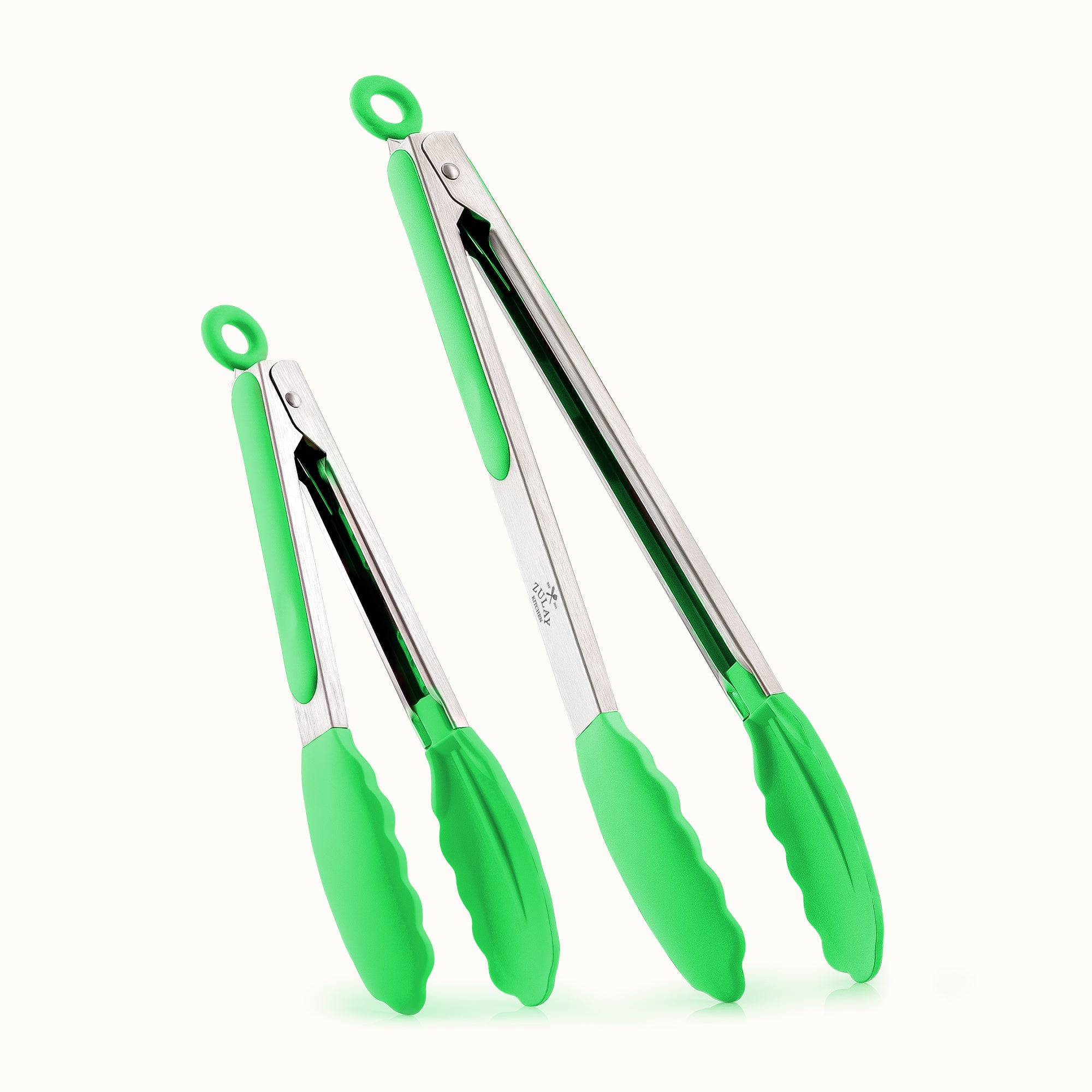 2 Piece Tongs For Cooking (9" & 12") - Silver and Light Green by Zulay Kitchen