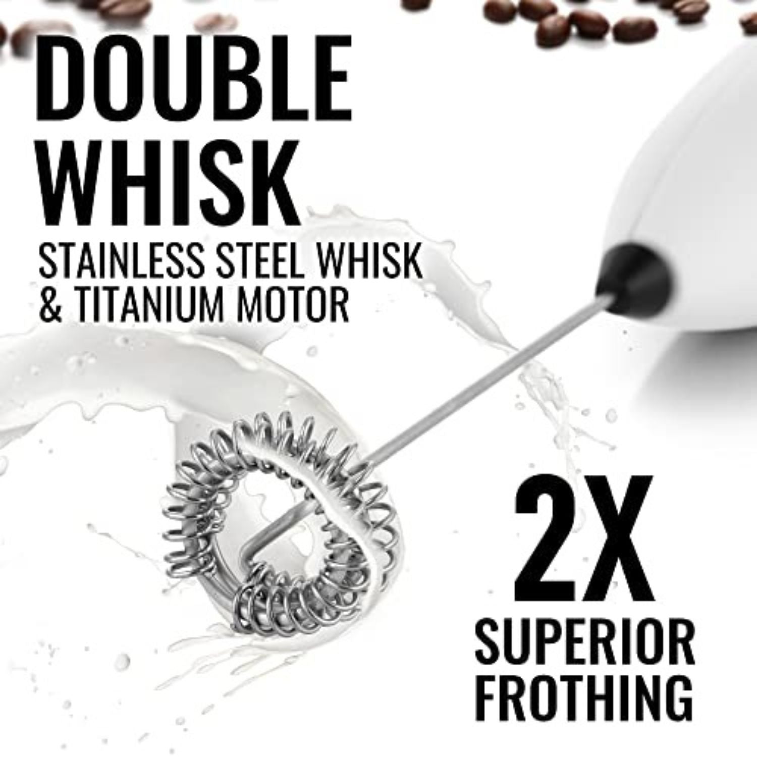 Double Whisk Milk Frother With Upgraded Holster Stand