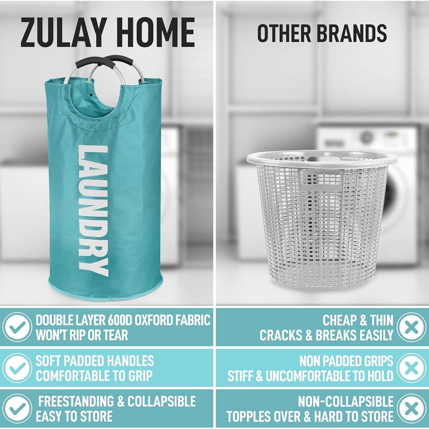 Zulay Home Collapsable Laundry Basket with Durable Aluminum Handles