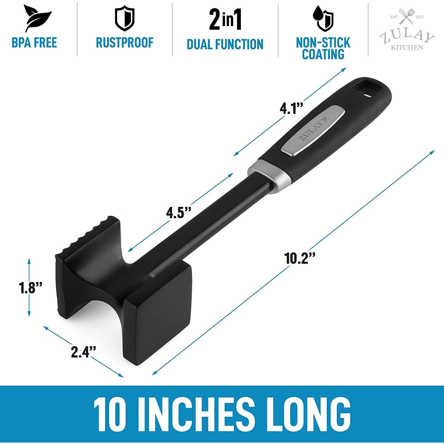 Meat Tenderizer Hammer (Black) - 10 Inch