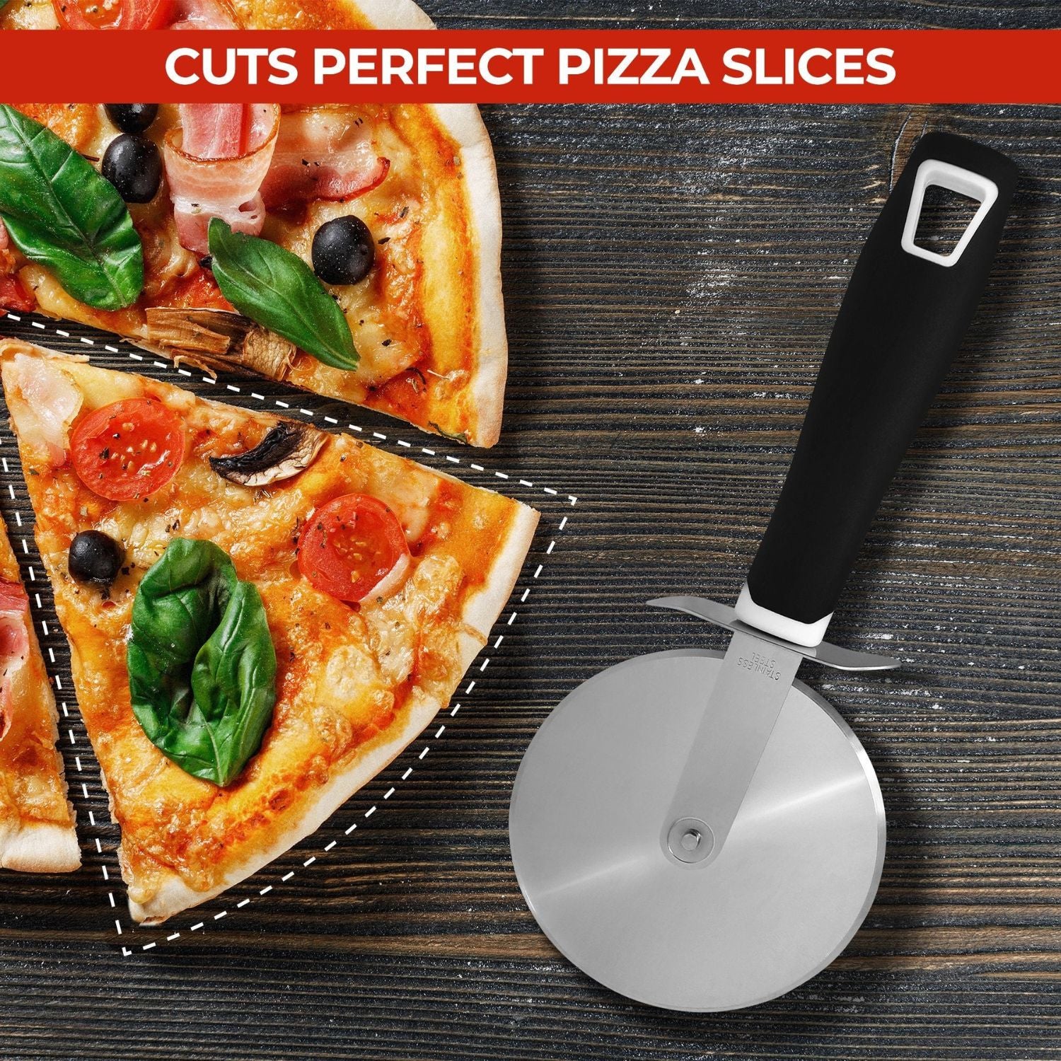 perfect pizza slices using Zulay kitchen Pizza Cutter Wheel 