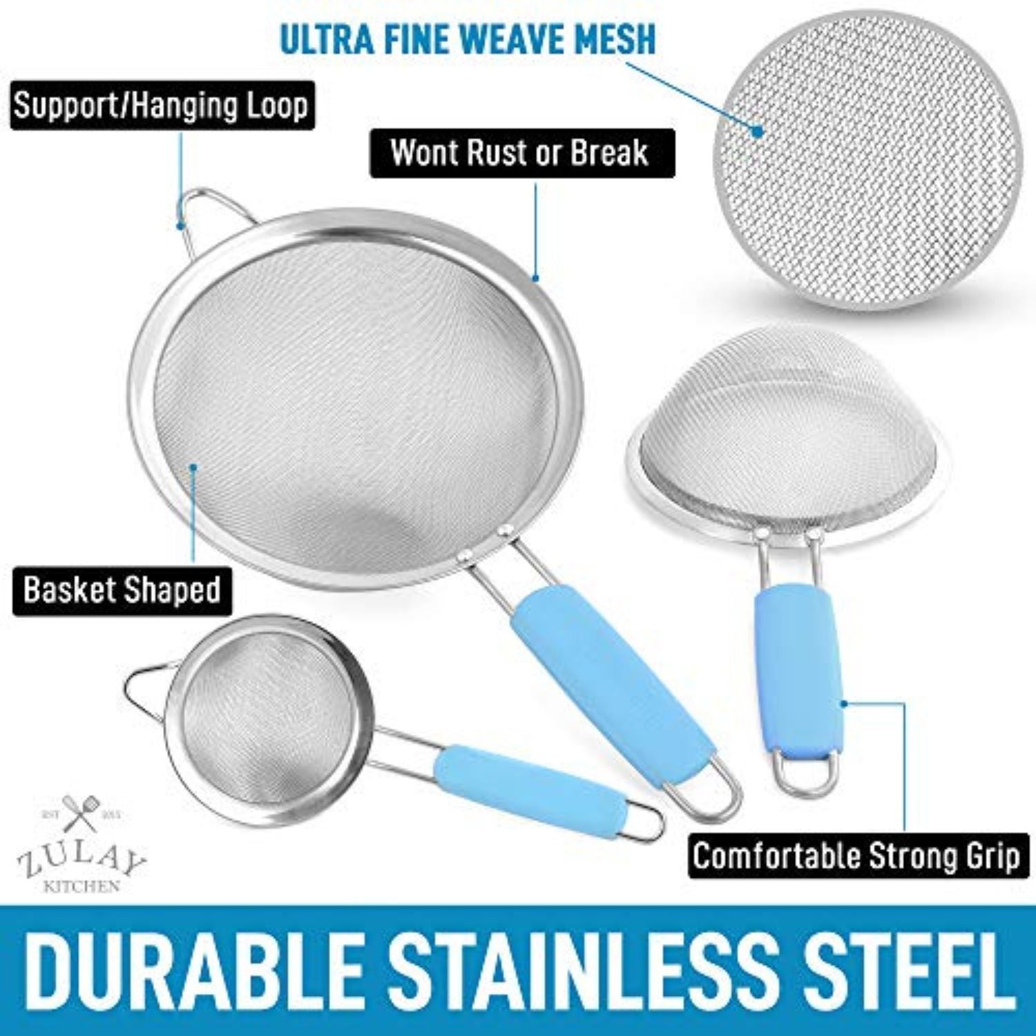 Kitchen strainer made with durable stainless steel