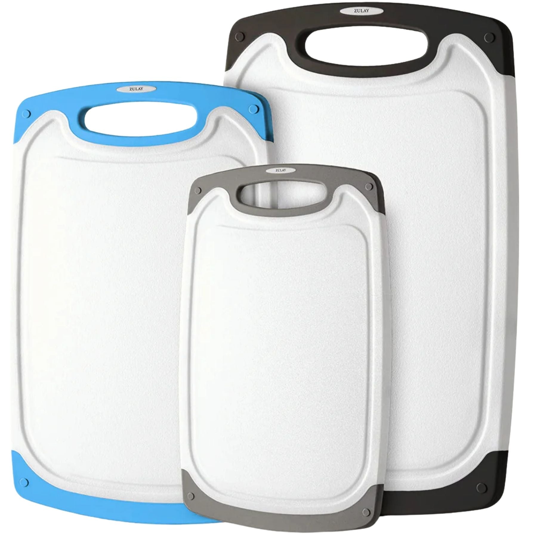 3 Piece Cutting Board Set - White, Black, Blue, and Gray by Zulay Kitchen