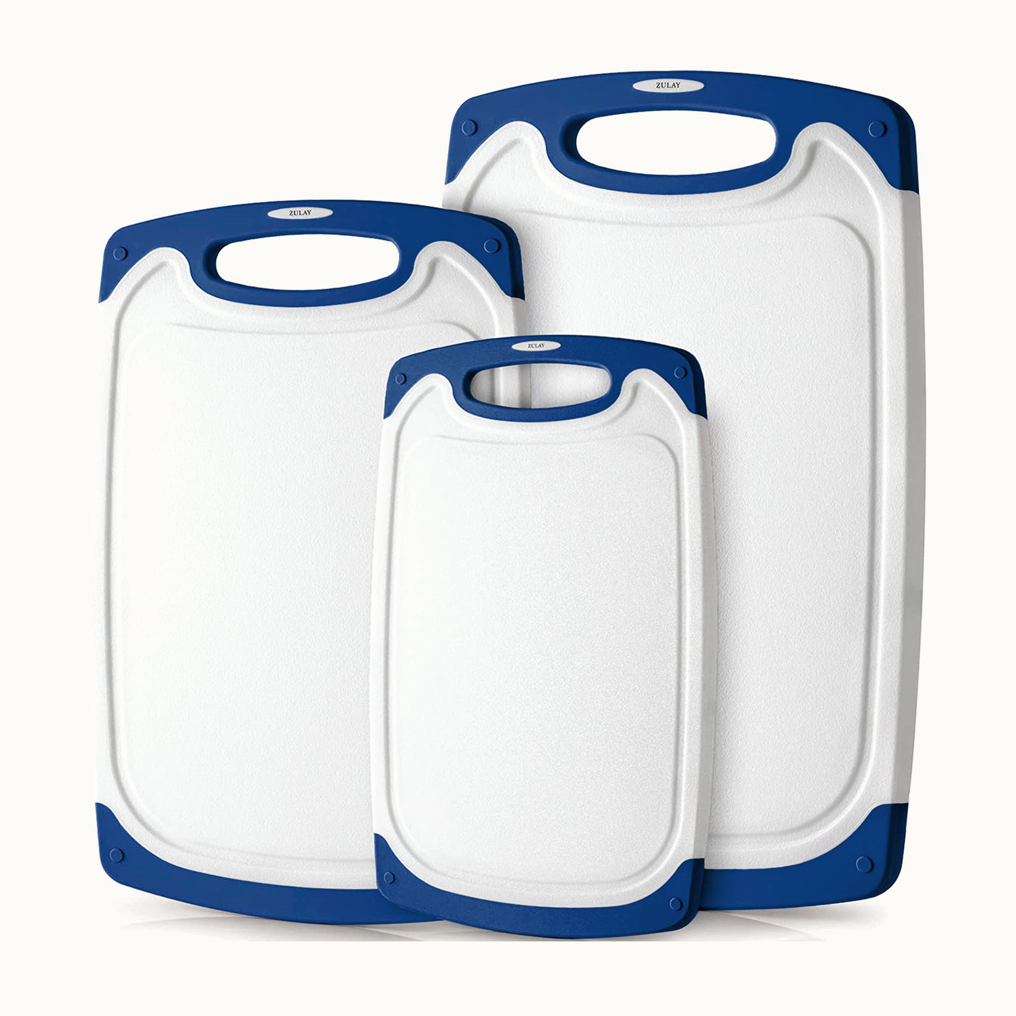 3 Piece Cutting Board Set - White and Navy by Zulay Kitchen