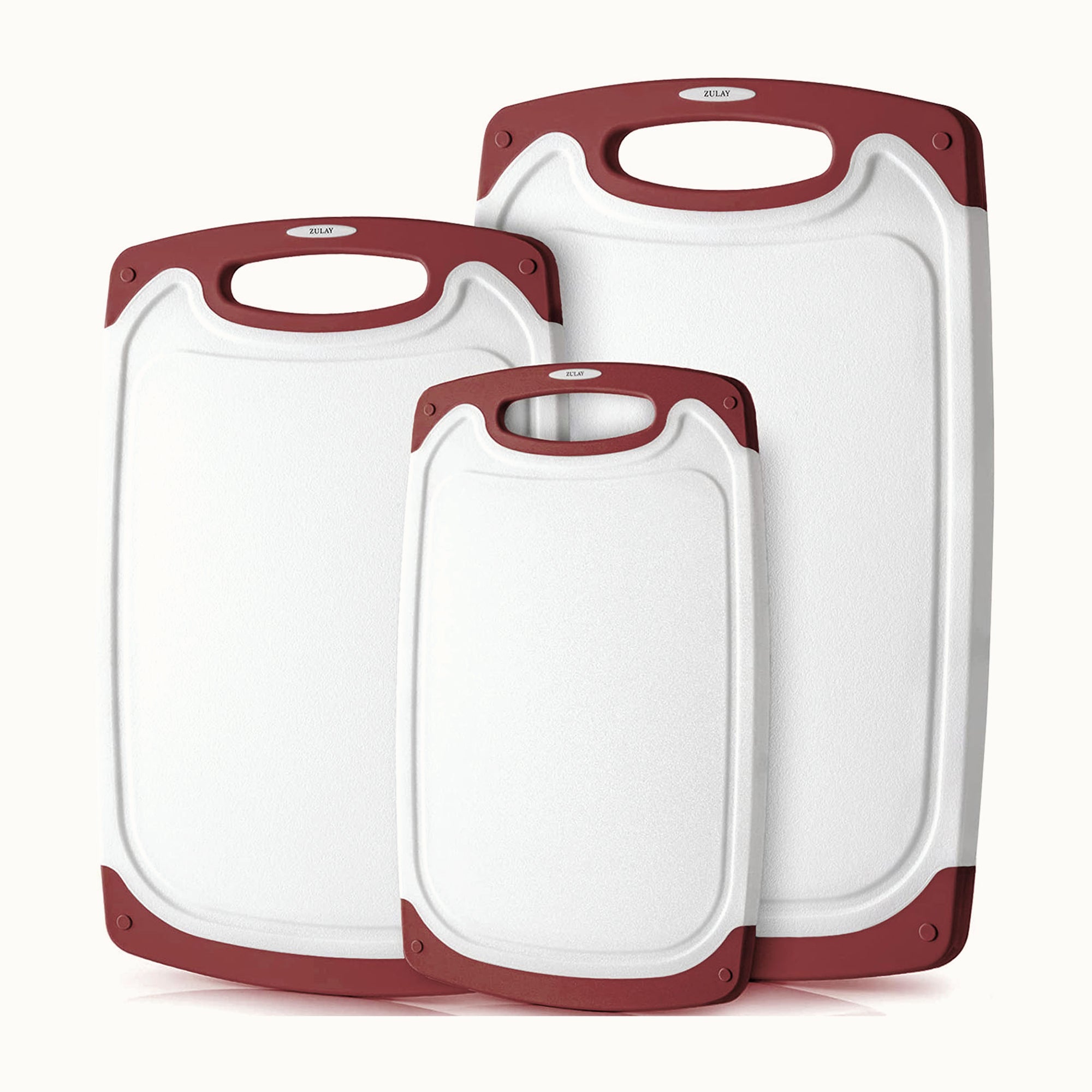 3 Piece Cutting Board Set - White, and Red by Zulay Kitchen