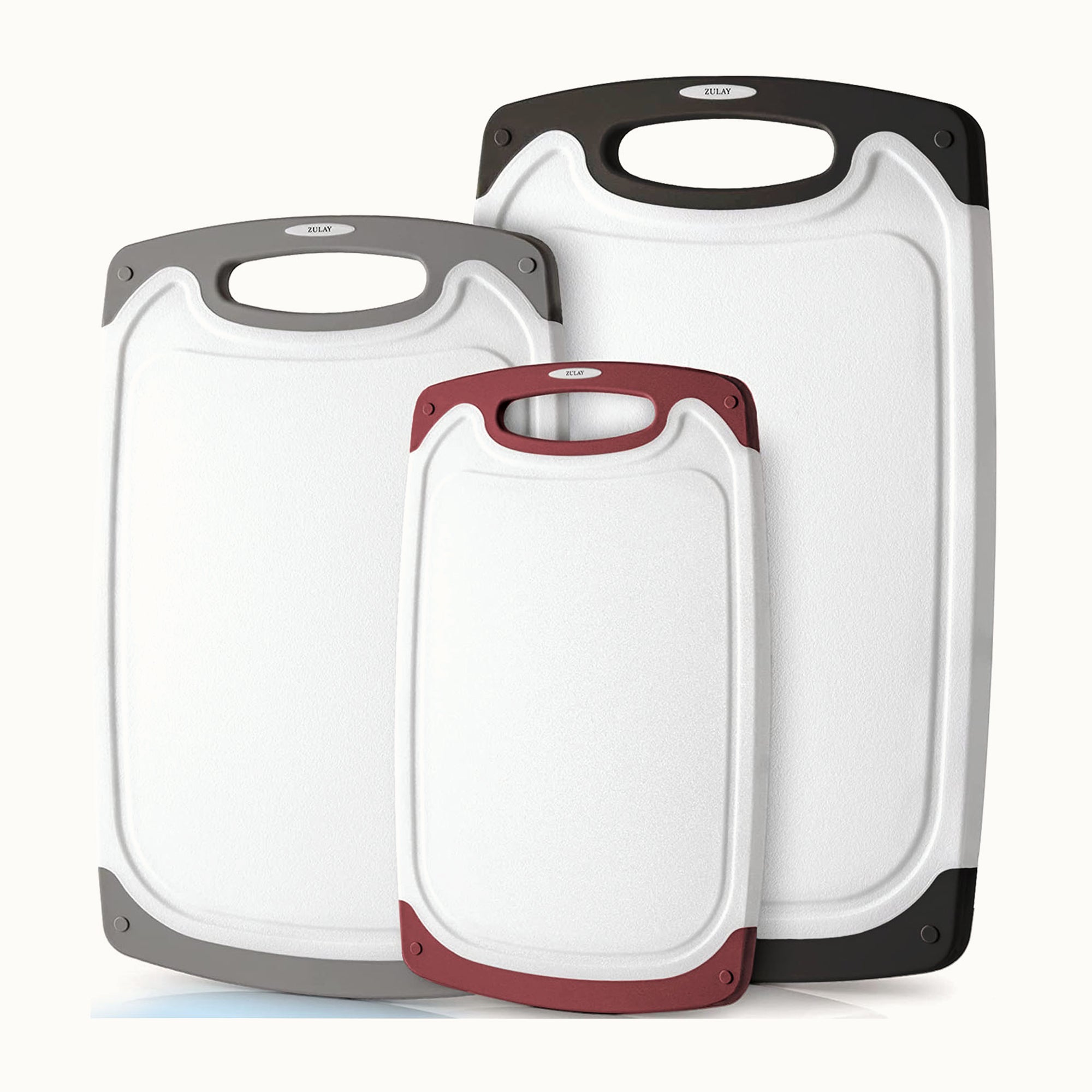 3 Piece Cutting Board Set - Non-Slip, Durable-White Black Gray and Red by Zulay Kitchen