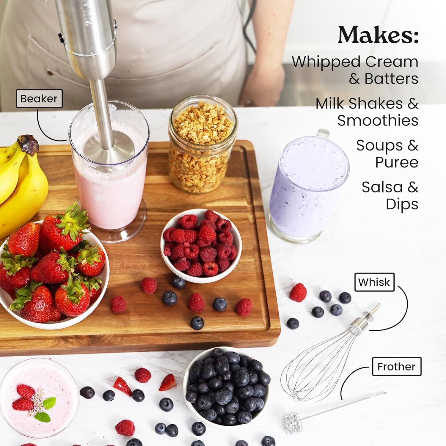 3-in-1 Immersion Blender Handheld Makes Whipped Cream & Batters by Zulay Kitchen
