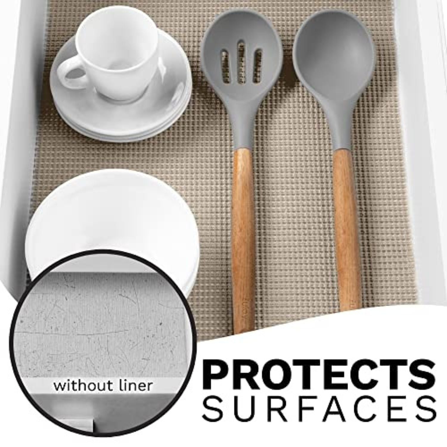 Kitchen shelf liner protects surfaces