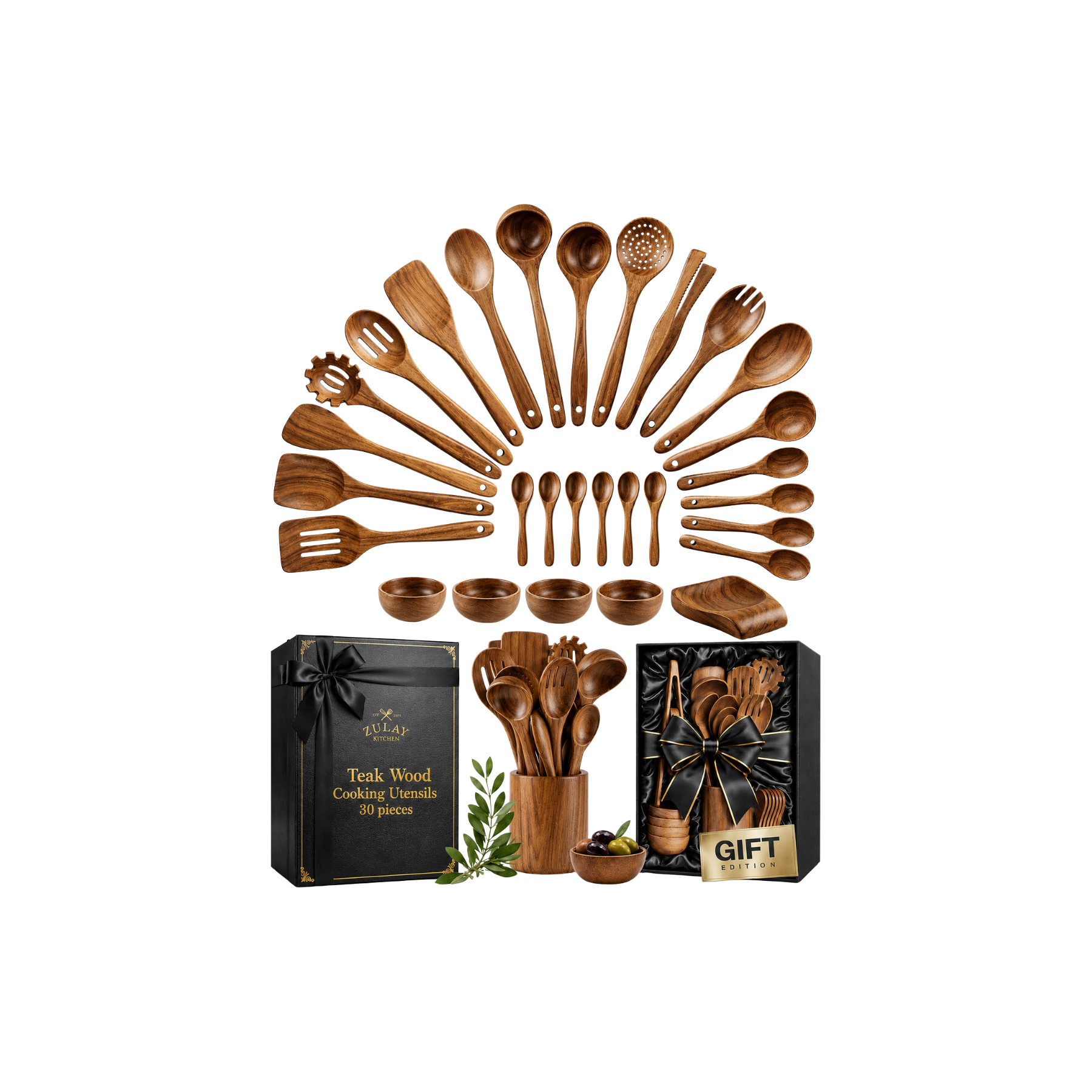 Teak Wood Utensils Set - 30pcs Set by Zulay Kitchen