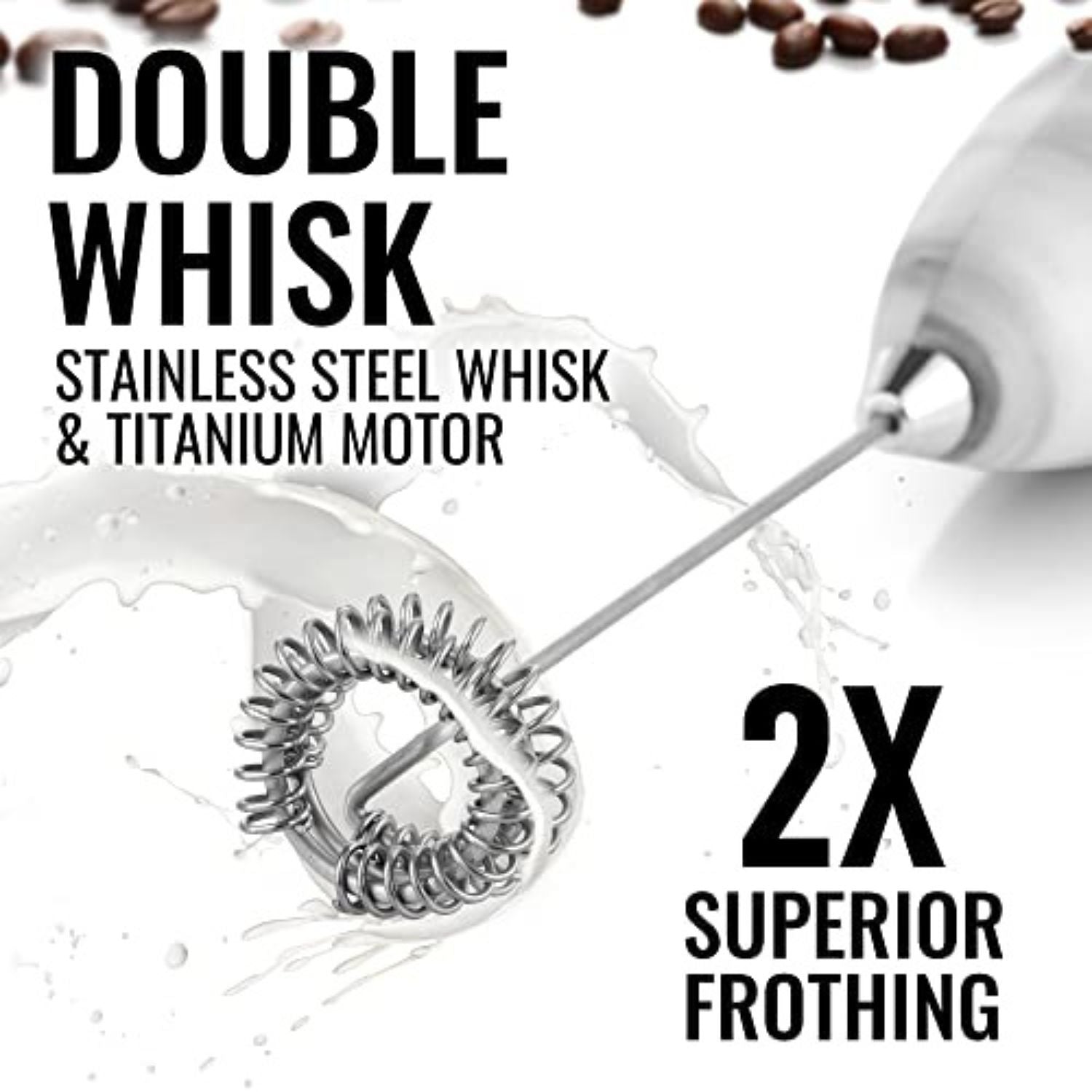 Double Whisk Milk Frother With Upgraded Holster Stand