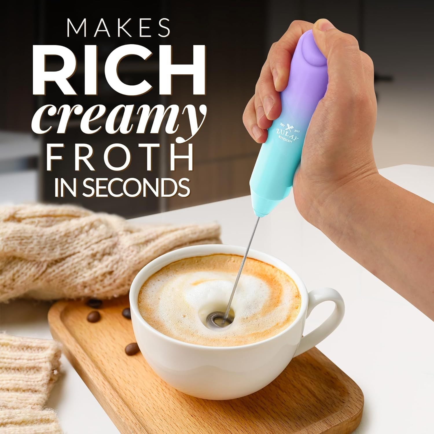 FrothMate Milk Frother Without Stand - Powerful Handheld Frother for lattes, cappuccinos, matcha, hot chocolate