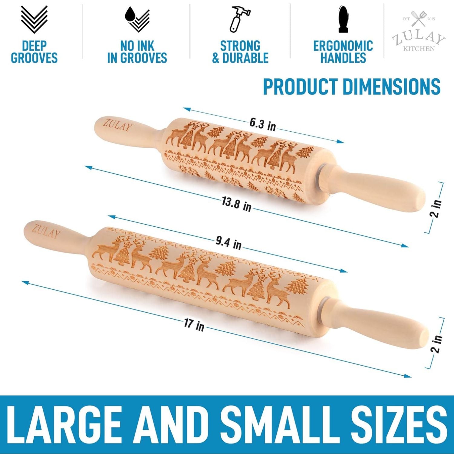 Premium quality Wooden Carved Christmas Rolling Pin