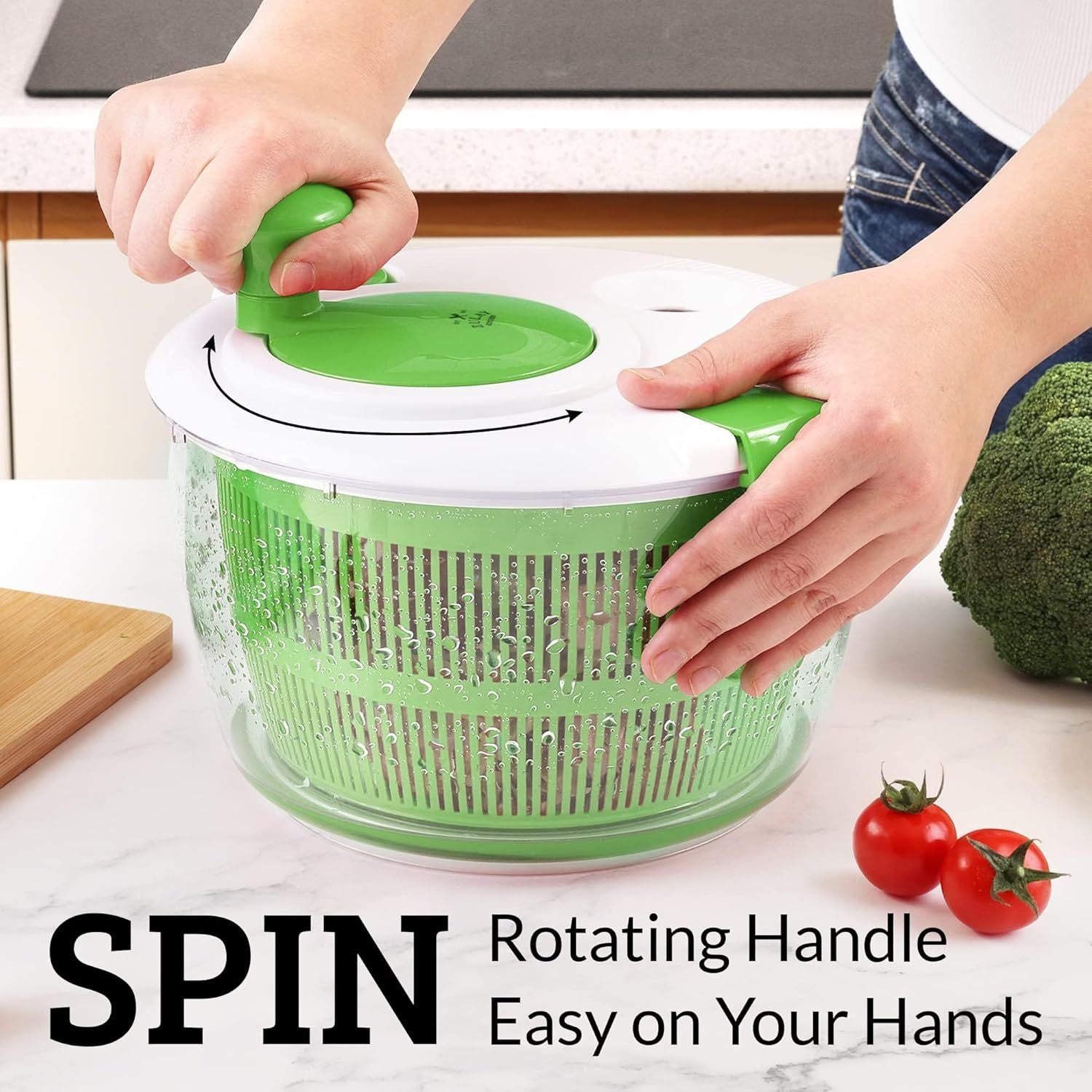 Manual Salad Spinner with Secure Lid Lock and Rotary Handle by Zulay Kitchen