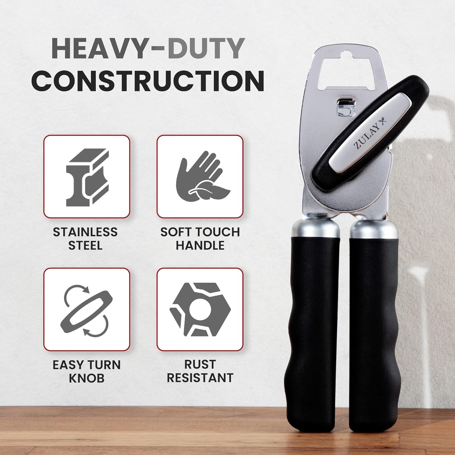 Heavy-Duty Can Opener with Soft Grip and Turn Knob by Zulay Kitchen