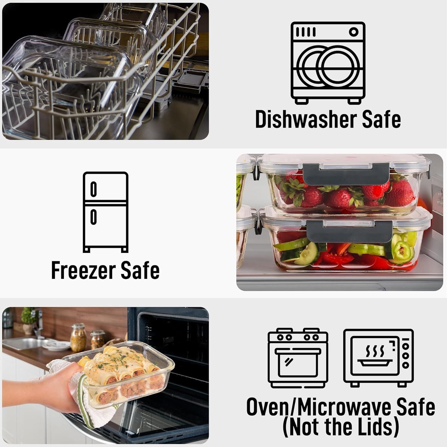 Dishwasher safe Snap Lock Glass Food Containers