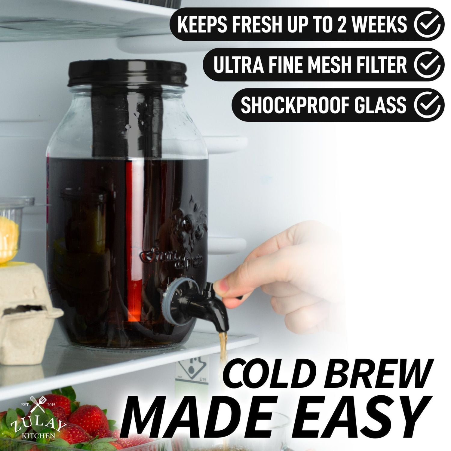Shockproof glass with ultra fine mesh filter Cold brew coffee maker