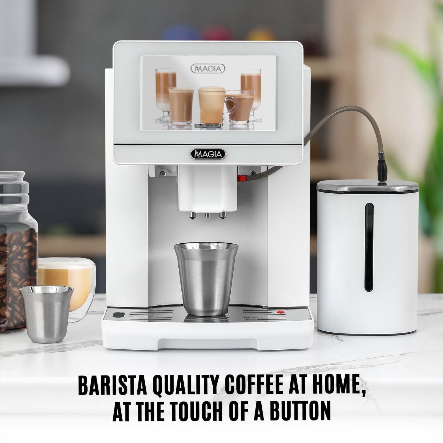 High quality coffee at home with Zulay Magia LUX White Automatic Espresso Machine with Milk Container and Espresso Cups