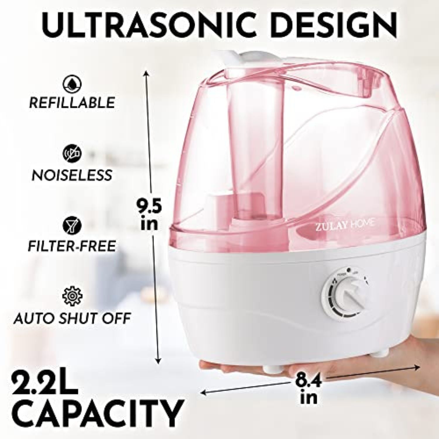 Cool Mist Humidifiers with 2.2L Water Tank & Adjustable Nozzle