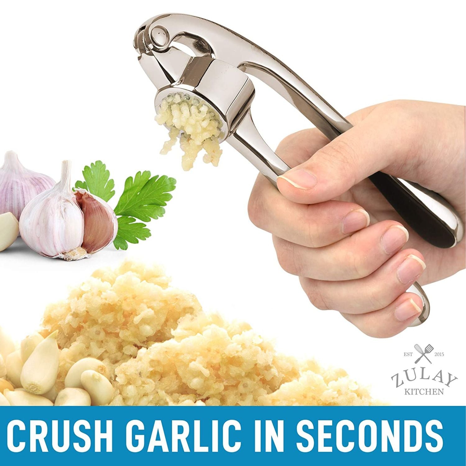 Garlic Press and Peeler Set With Silicone Peeler & Brush