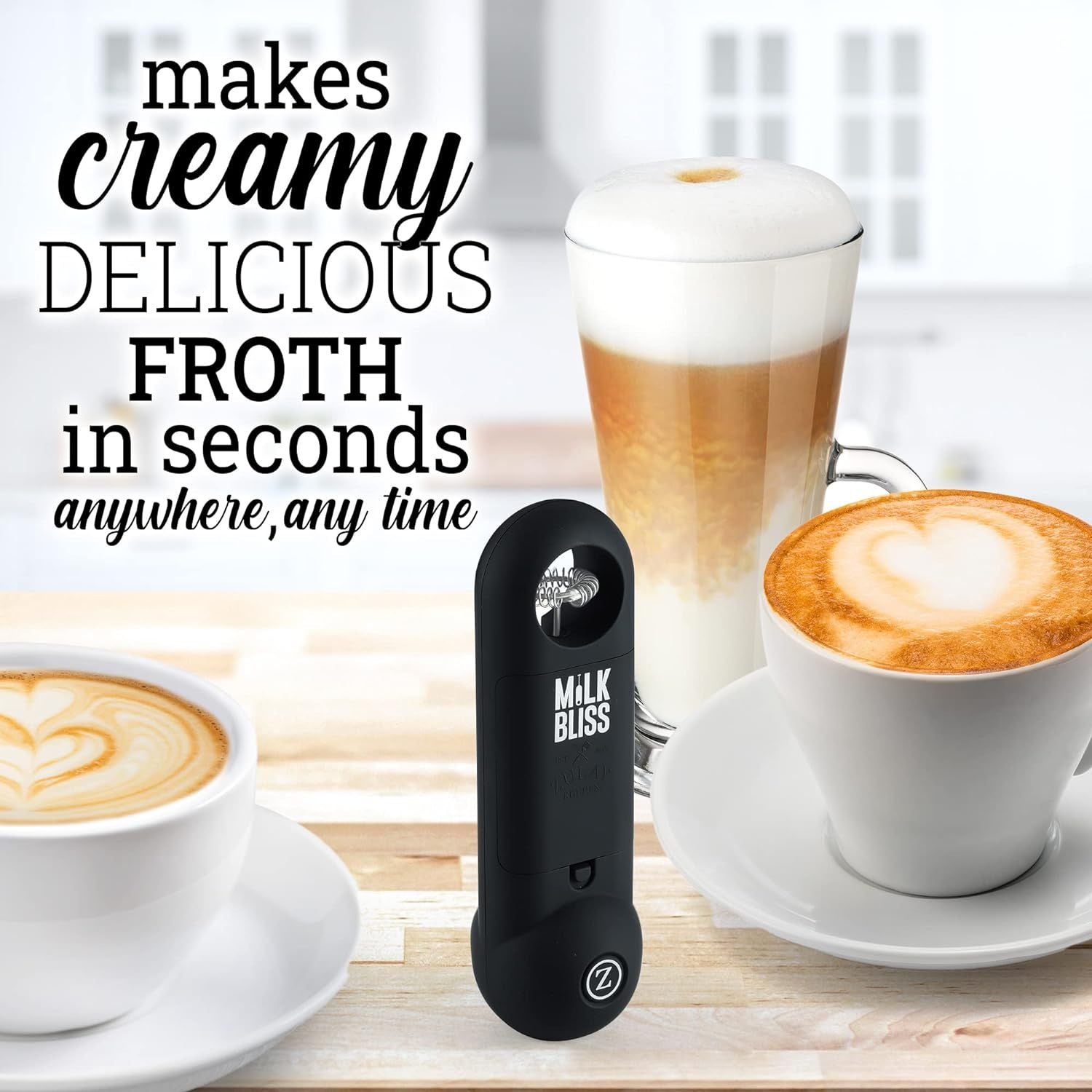 Zulay Kitchen MiniFroth Travel Frother & Mixer - Durable Travel Frother for Coffee - Foldable for Ultra Compact Storage - Powerful, 180-Degree Frother Travel Gift - Travel Accessories - Black/Silver