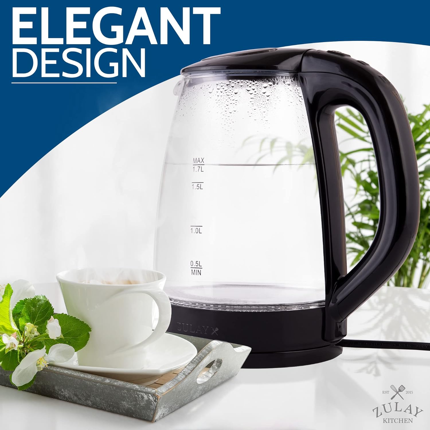 Premium quality 1.7L Glass Electric Kettle with 360° Swivel Base