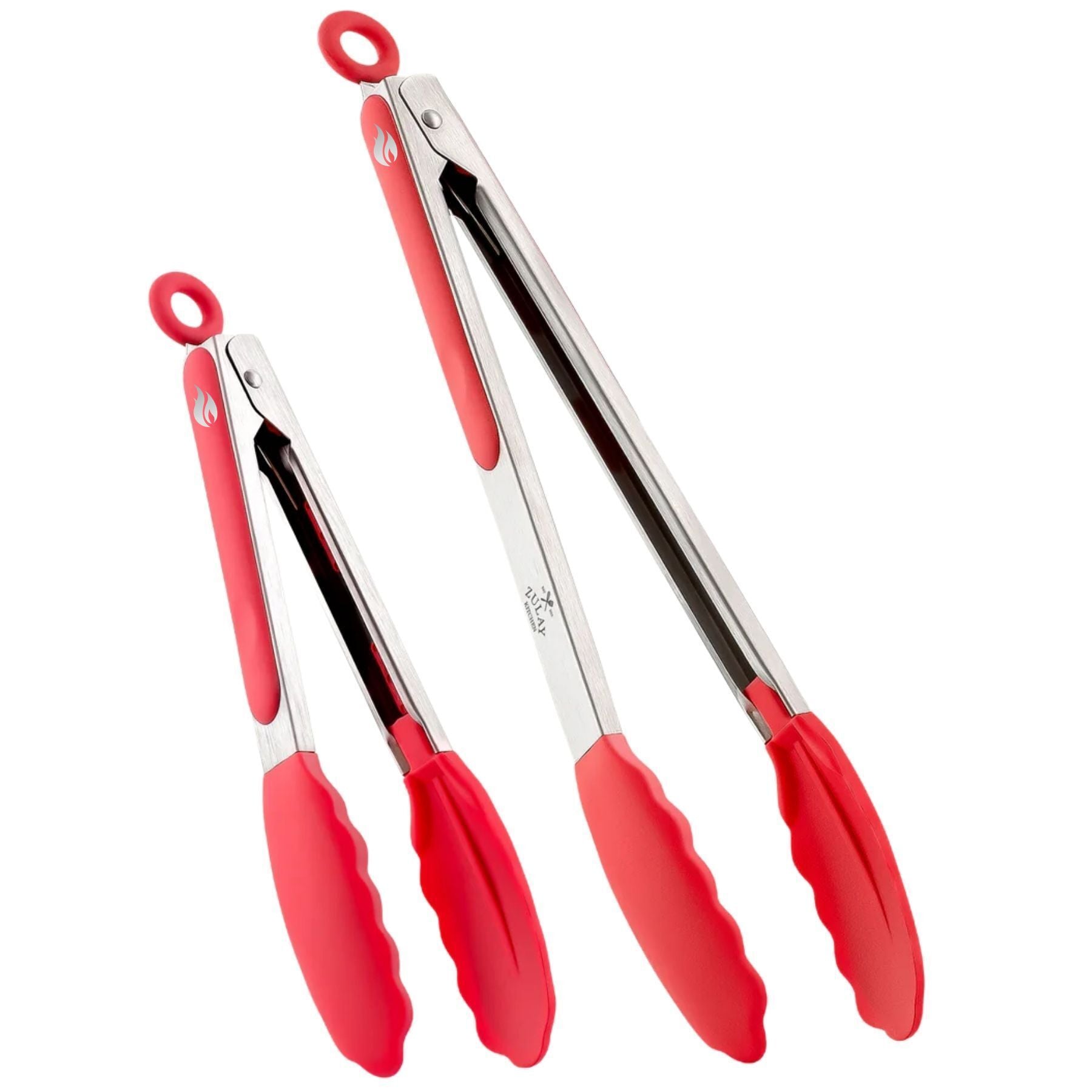 Stainless Steel Kitchen Tongs with Silicone Tips - Red By Zulay Kitchen