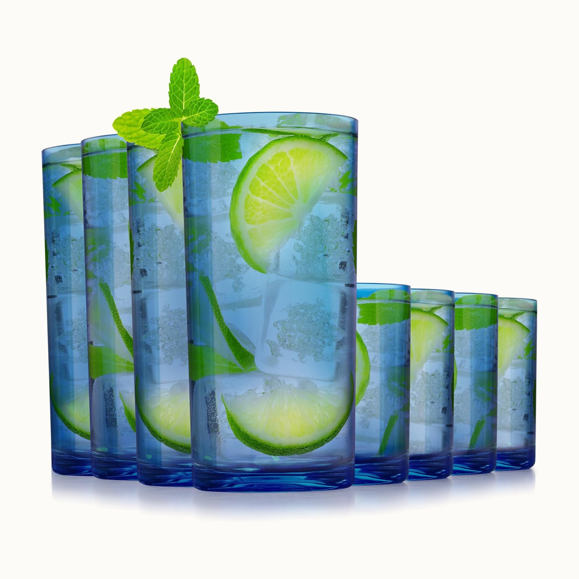 Acrylic Glasses Drinkware Set of 8 - (16 & 12oz) - Dark Blue by Zulay Kitchen