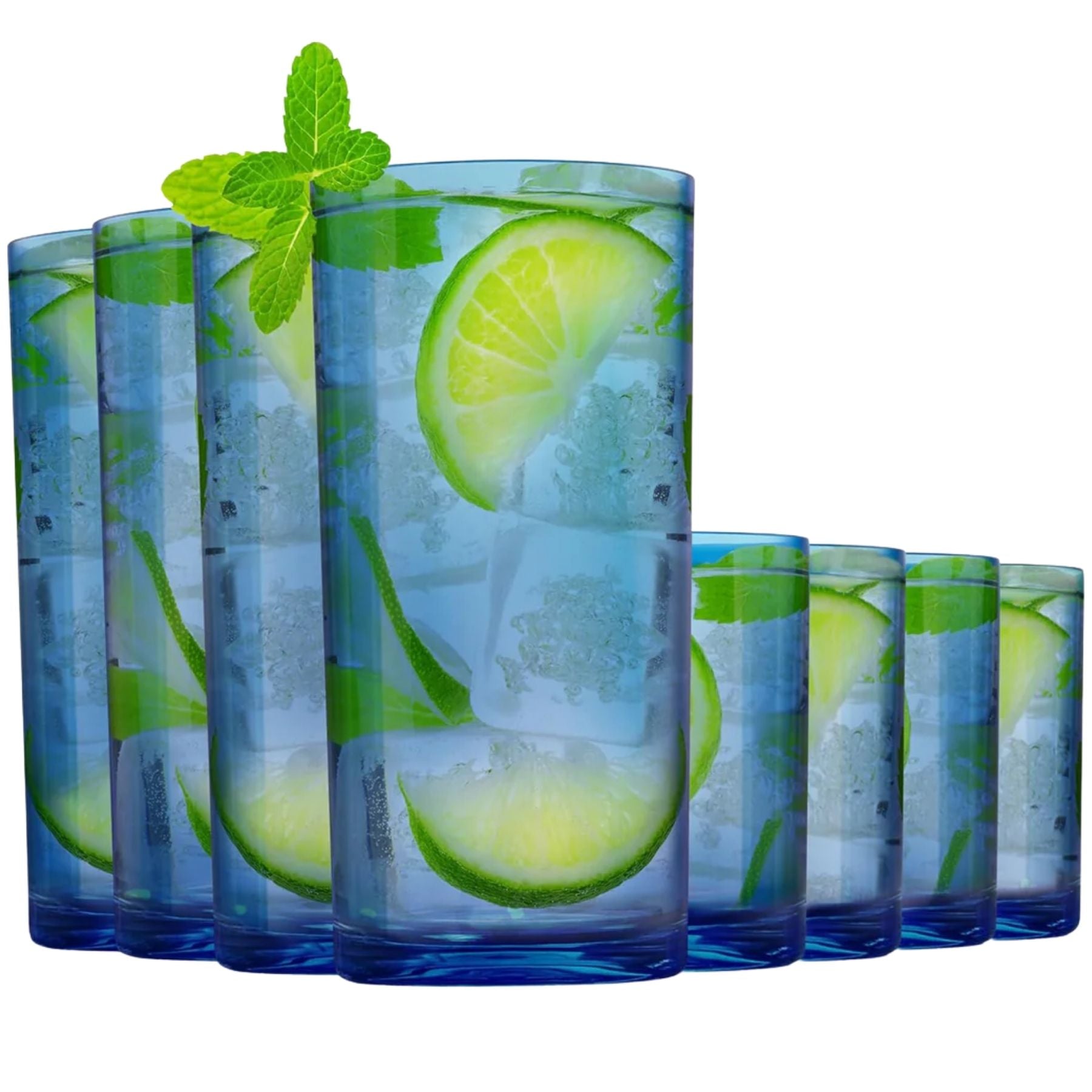 Acrylic Glasses Drinkware Set of 8 - (16 & 12oz) - Dark Blue by Zulay Kitchen