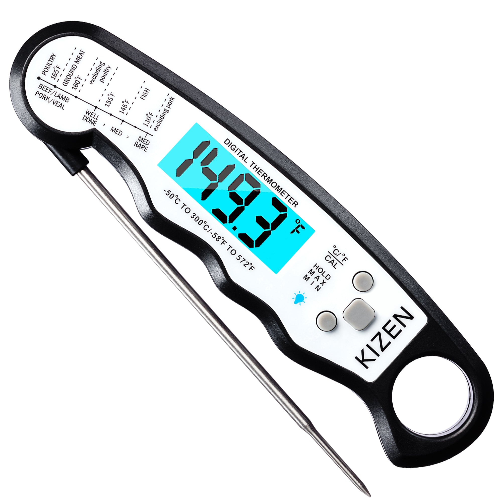 Kizen Digital Meat Thermometer - Black & White