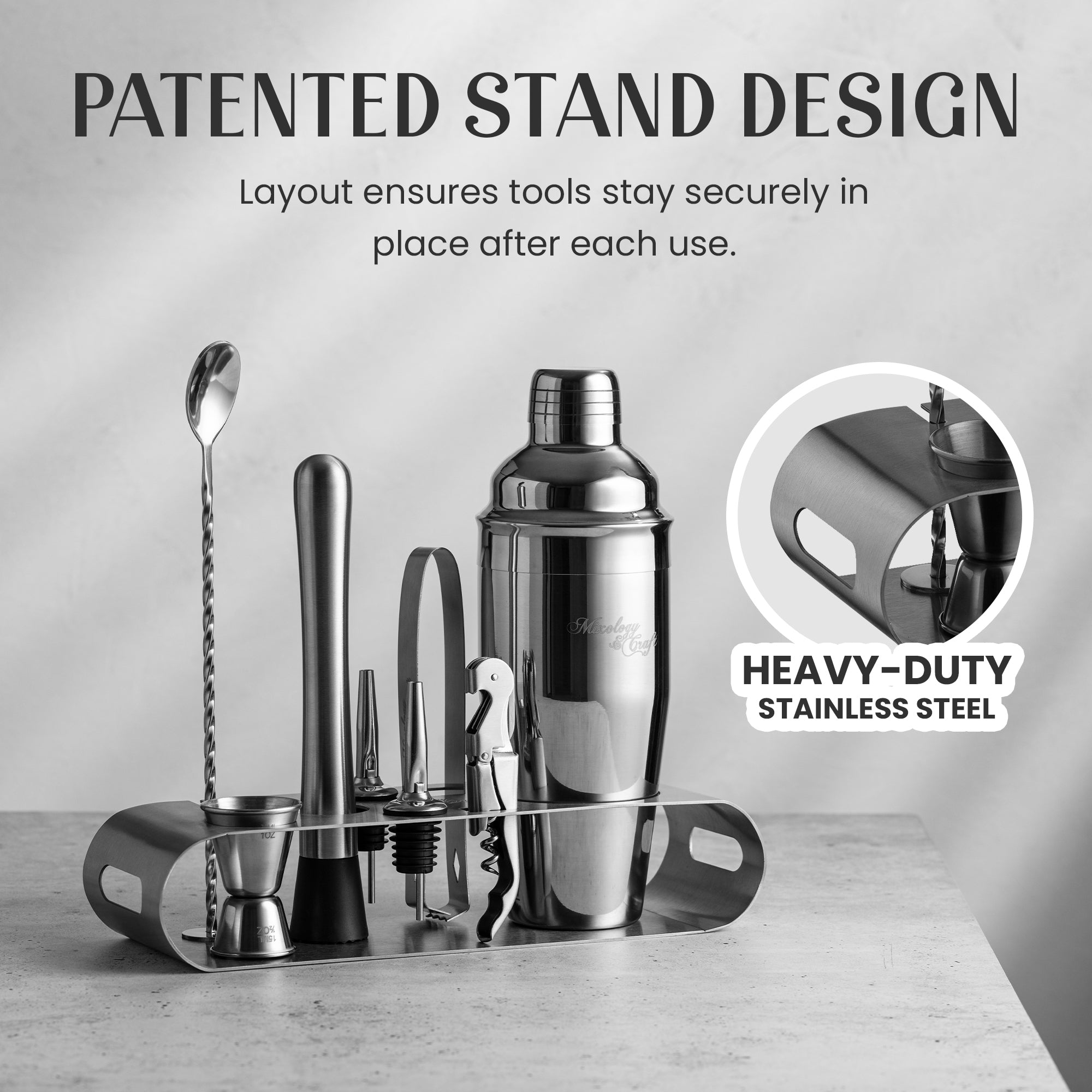 Durable Stainless Steel Bartender Kit with Patented Stand