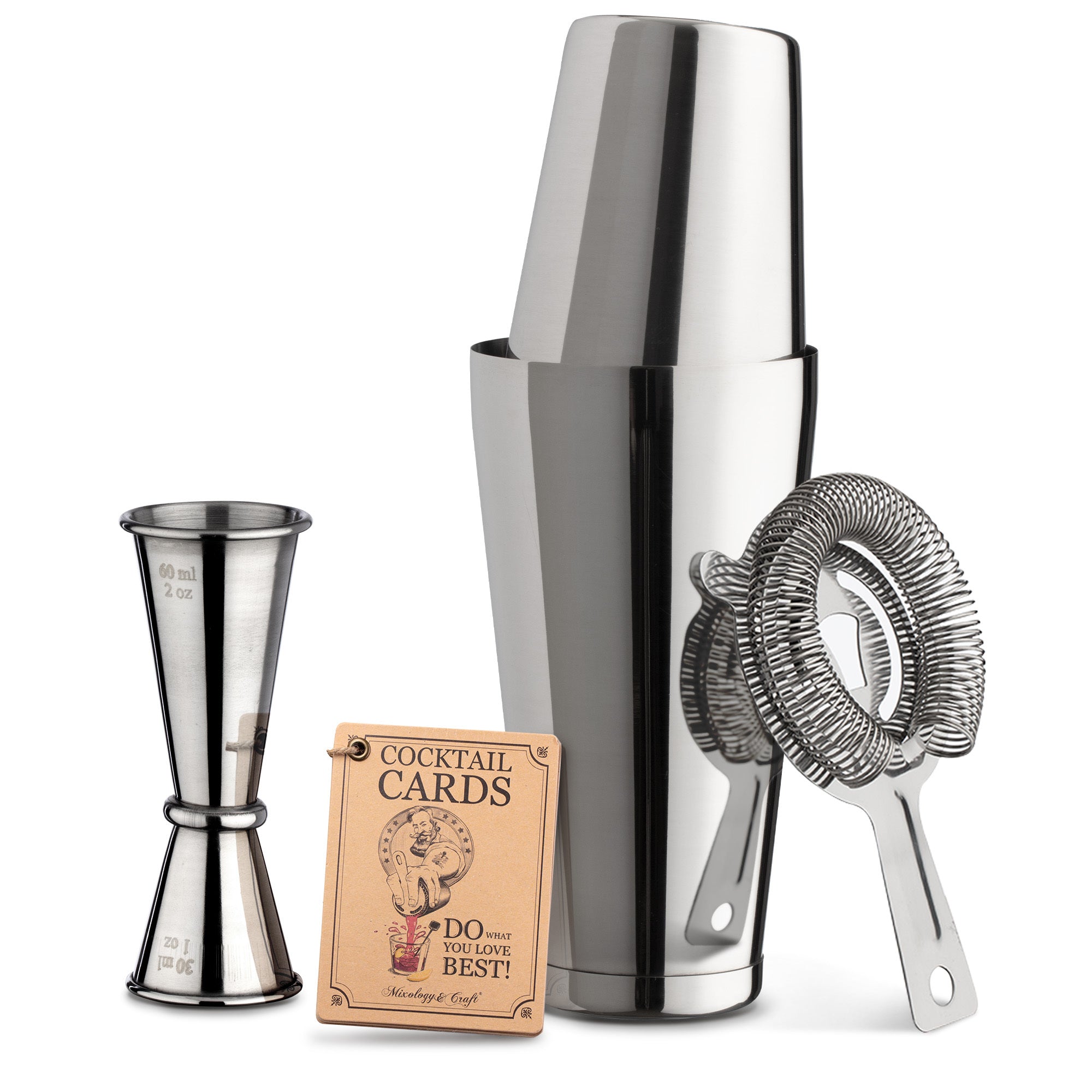 4-Piece Boston Cocktail Shaker Set - Silver