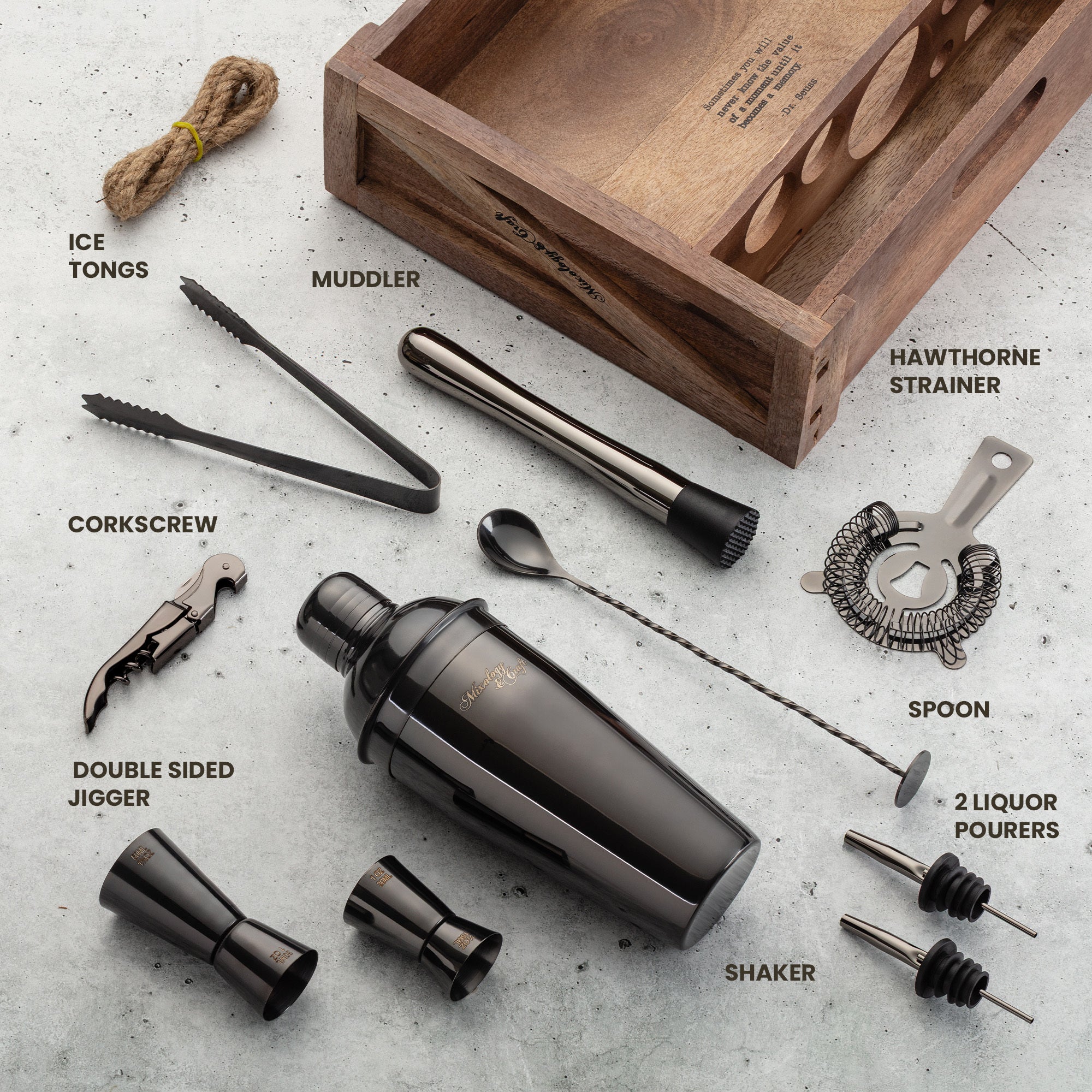 Complete Cocktail Kit with Hawthorne Strainer and Ice Tongs