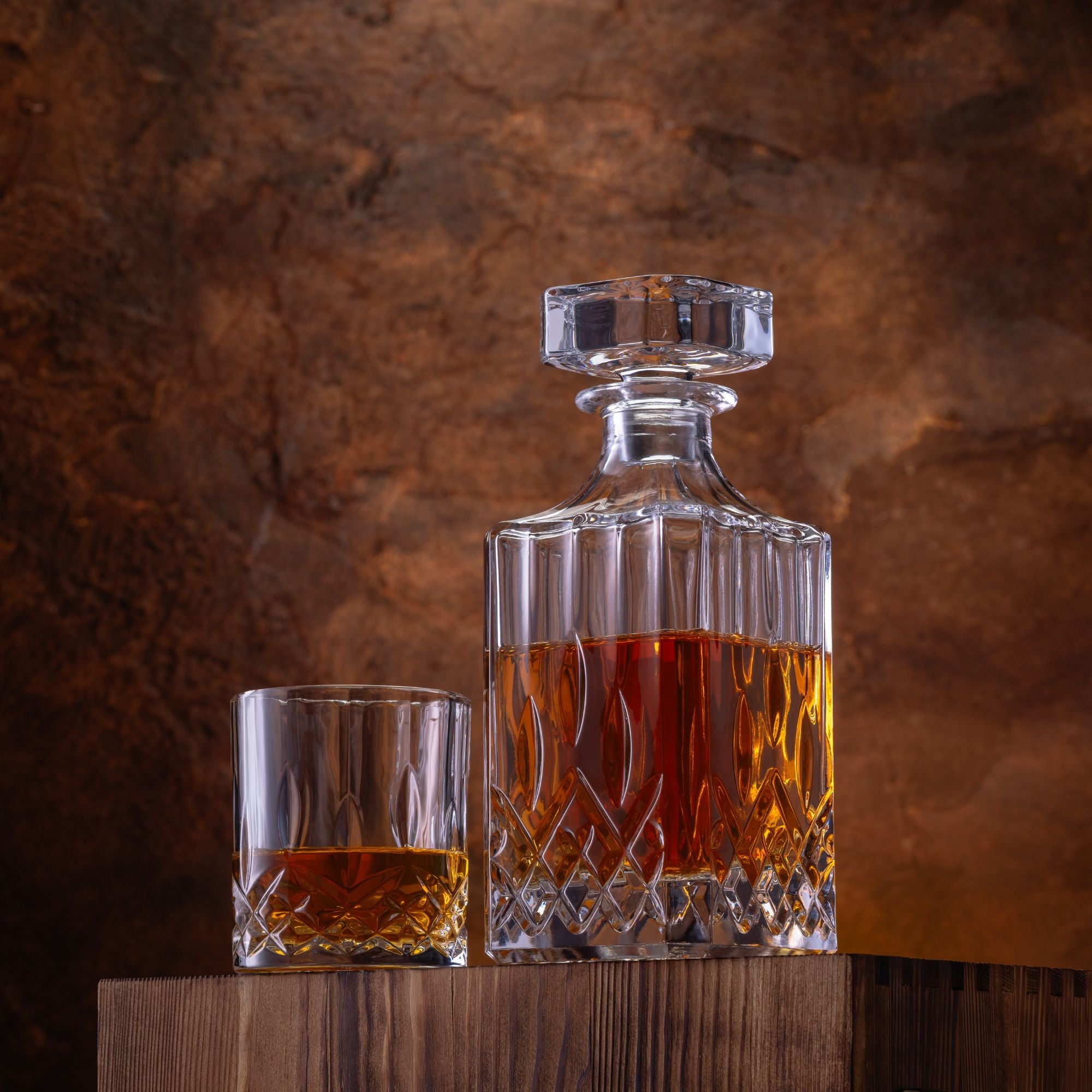 Stylish Whiskey Decanter with Glassware Display