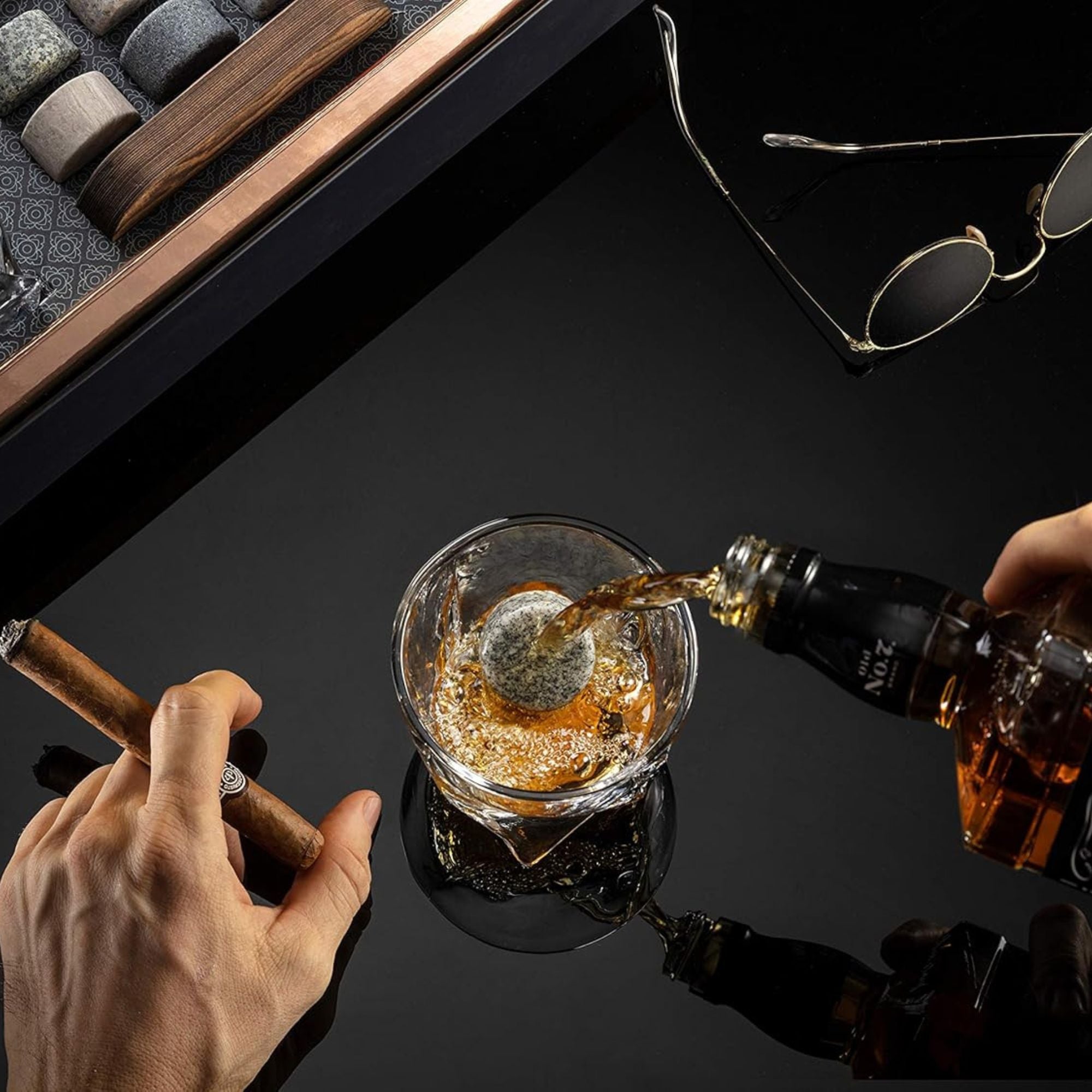 Rocks Glasses with Granite Whiskey Stones