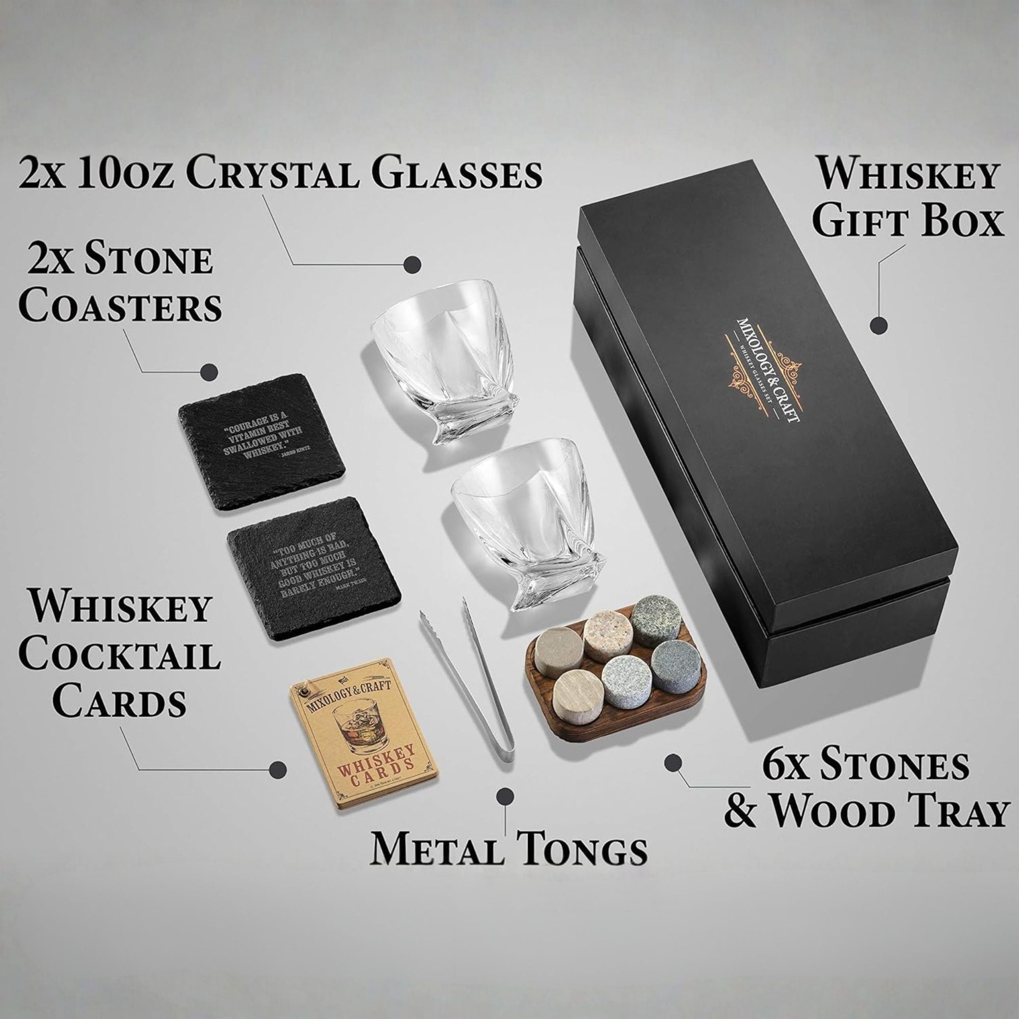 Complete Whiskey Bar Set with Cocktail Cards
