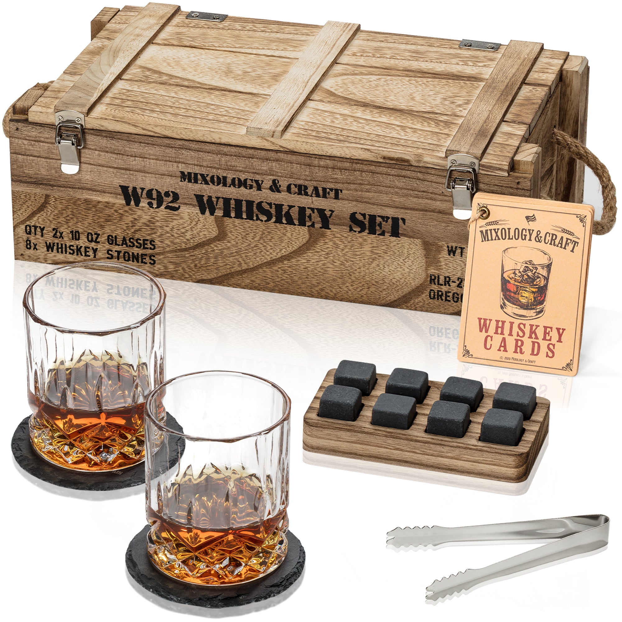 15-Piece Whiskey Gift Set with Crystal Glasses and Granite Stones