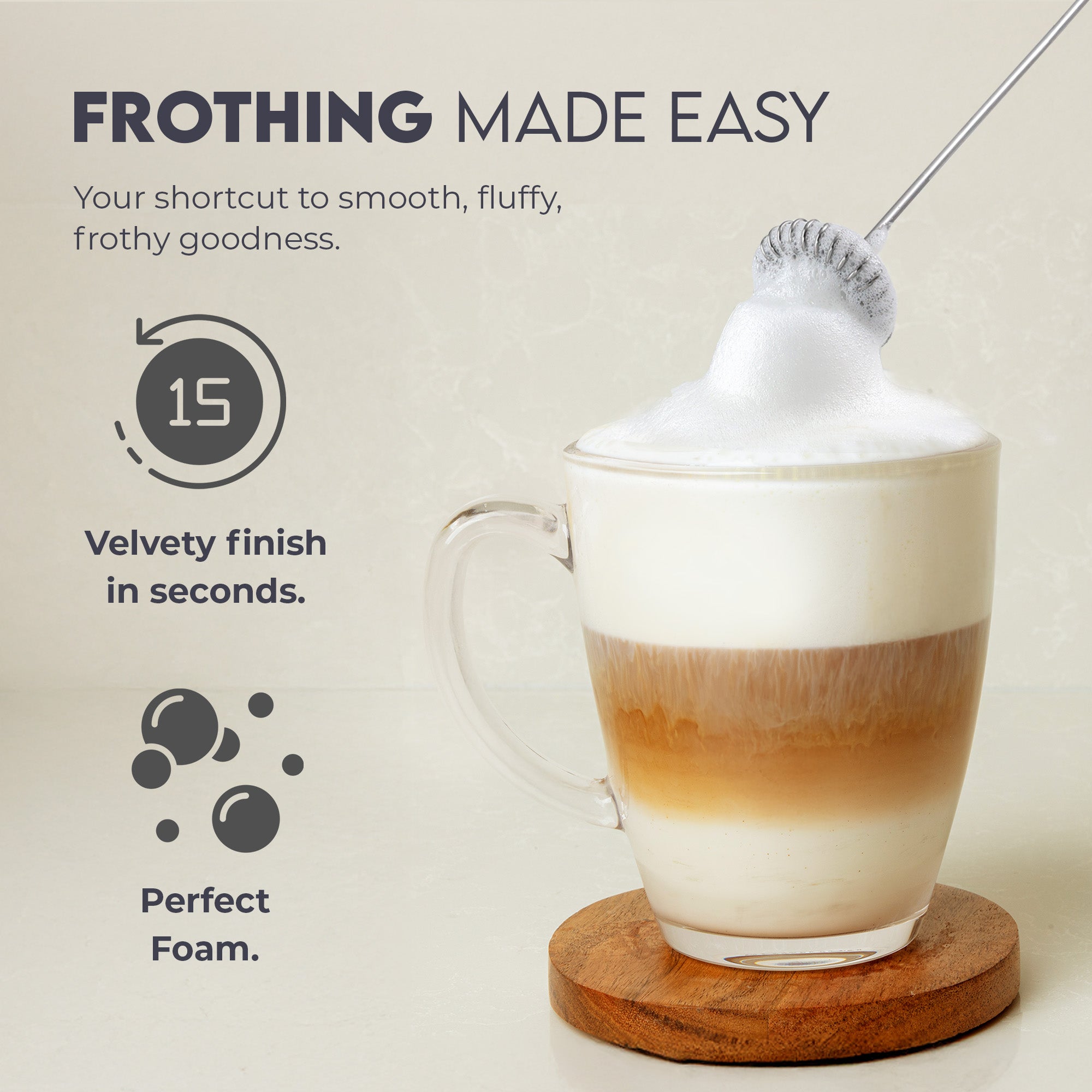 A cup of coffee with velvety foam made using a milk frother.
